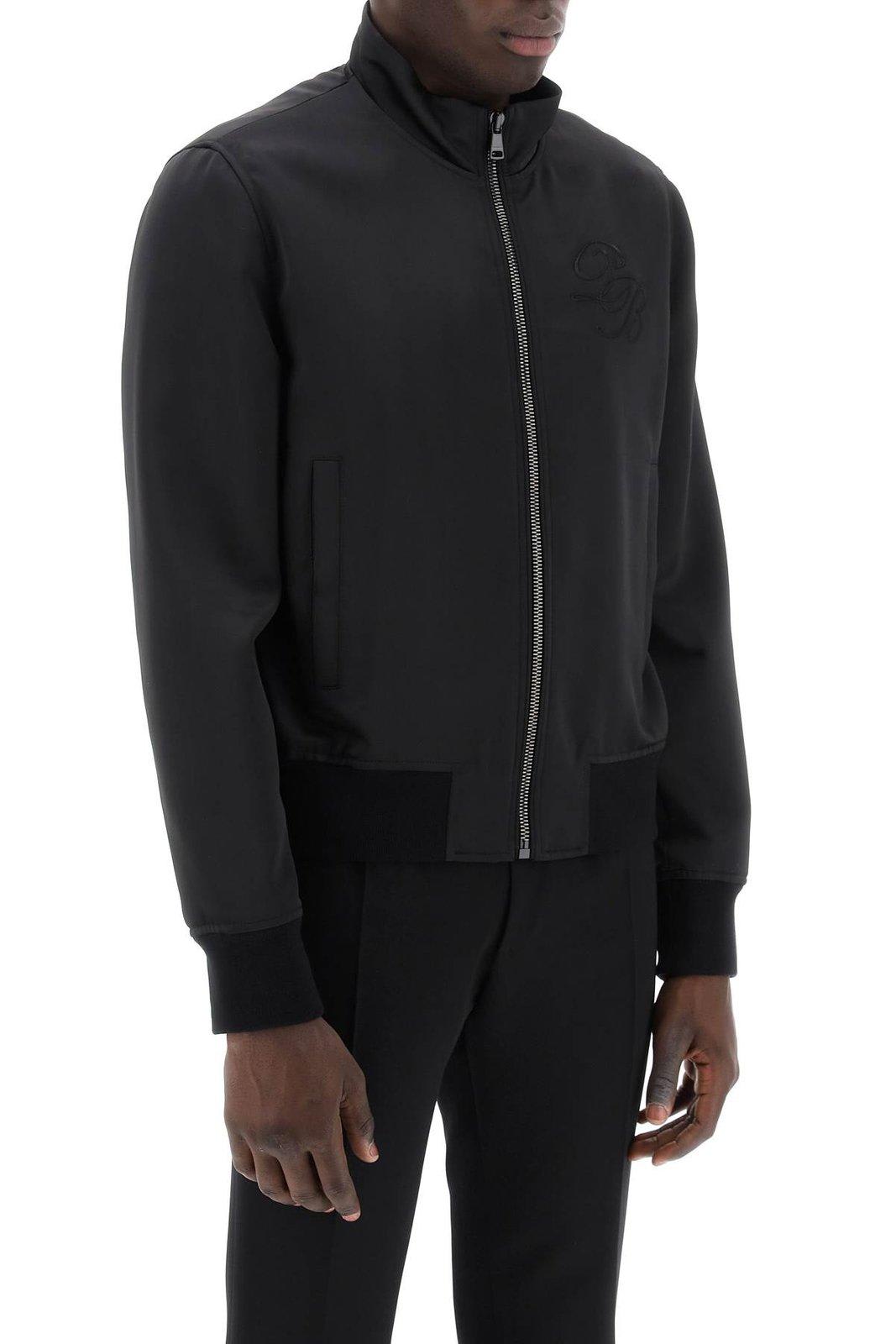 Shop Balmain Logo Embroidered Zipped Bomber Jacket In Noir (black)