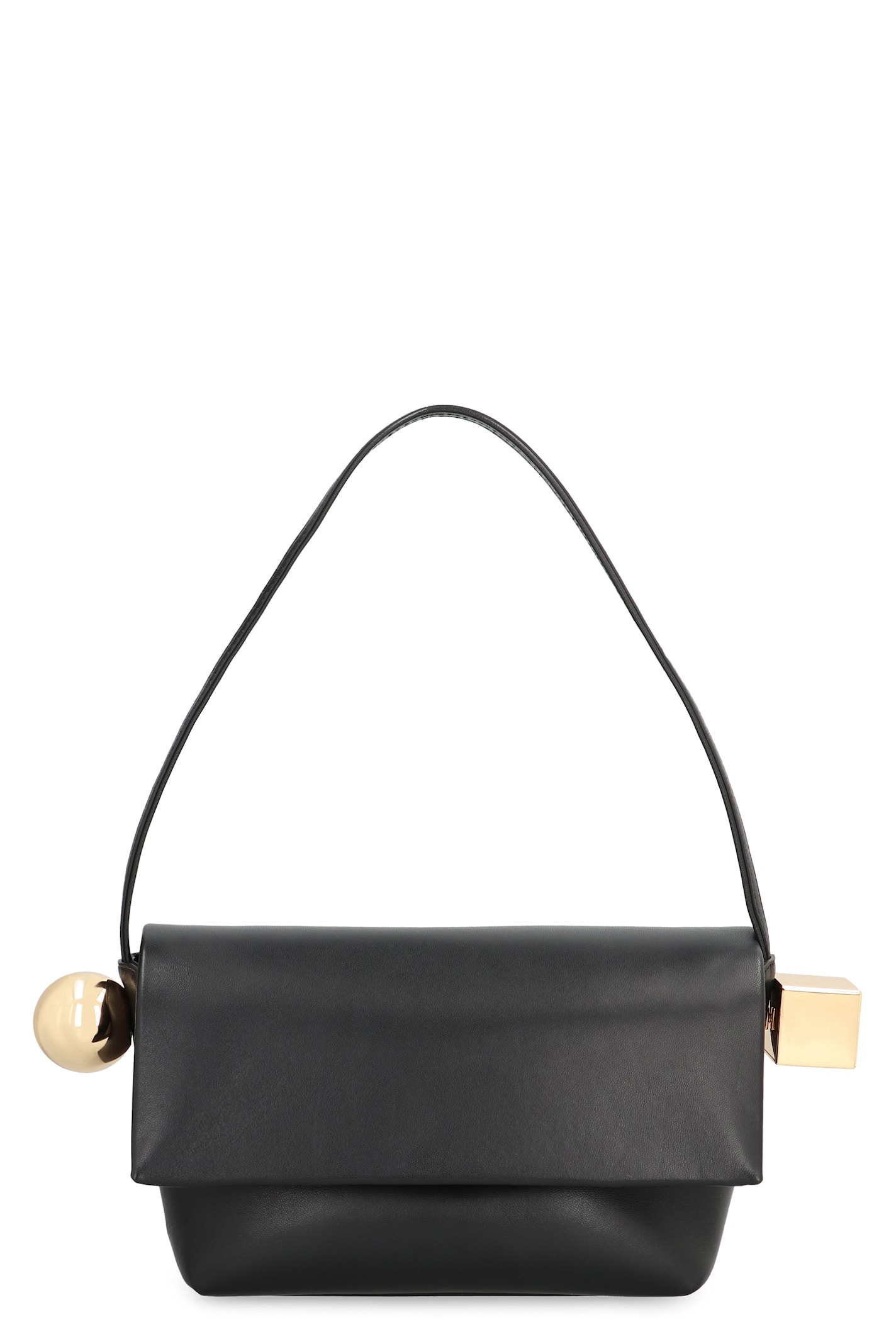 Shop Jacquemus Le Rond Carré Leather Shoulder Bag In Black