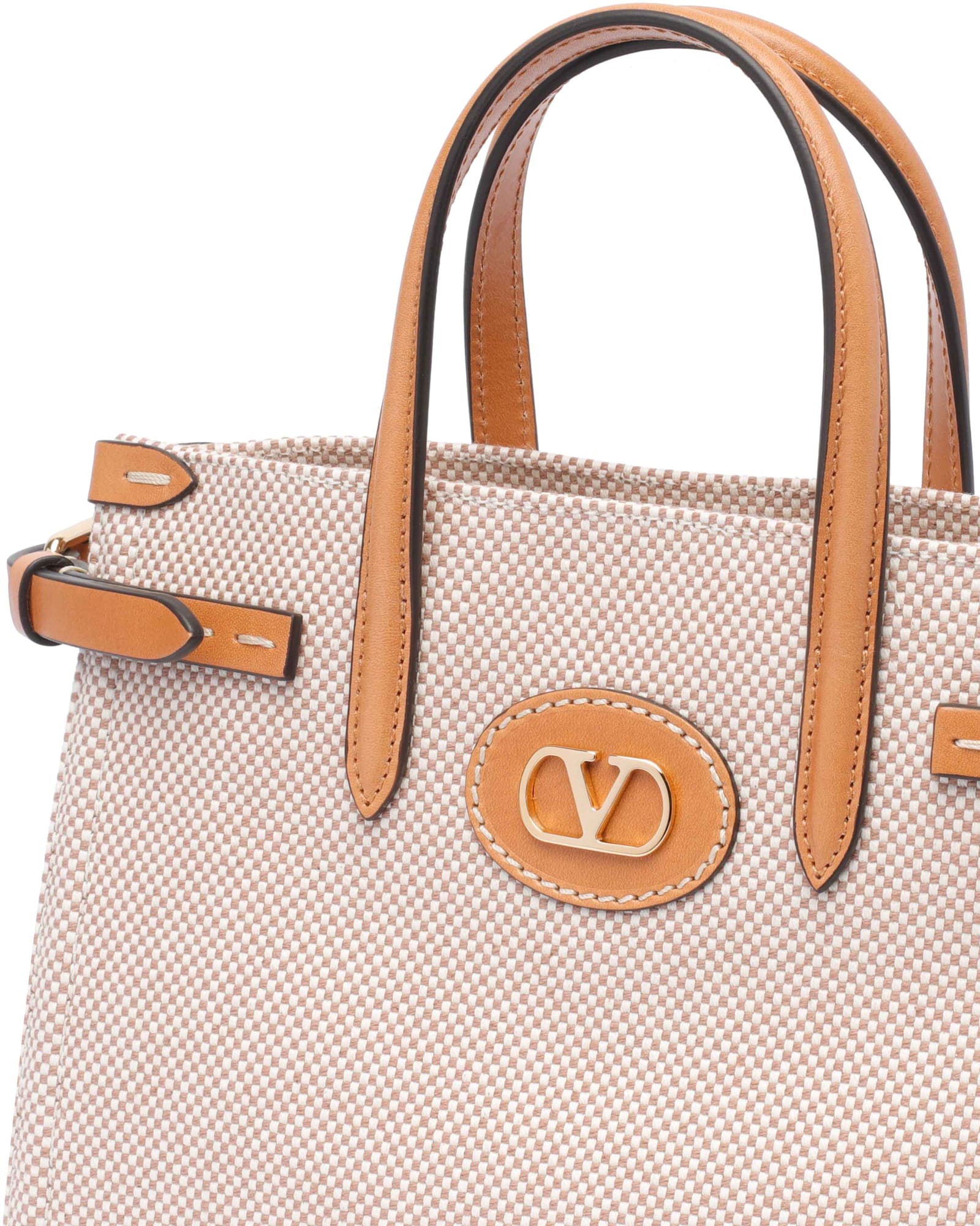 Valentino Antibes Canvas Handbag Structured Shape Buckle In Beige