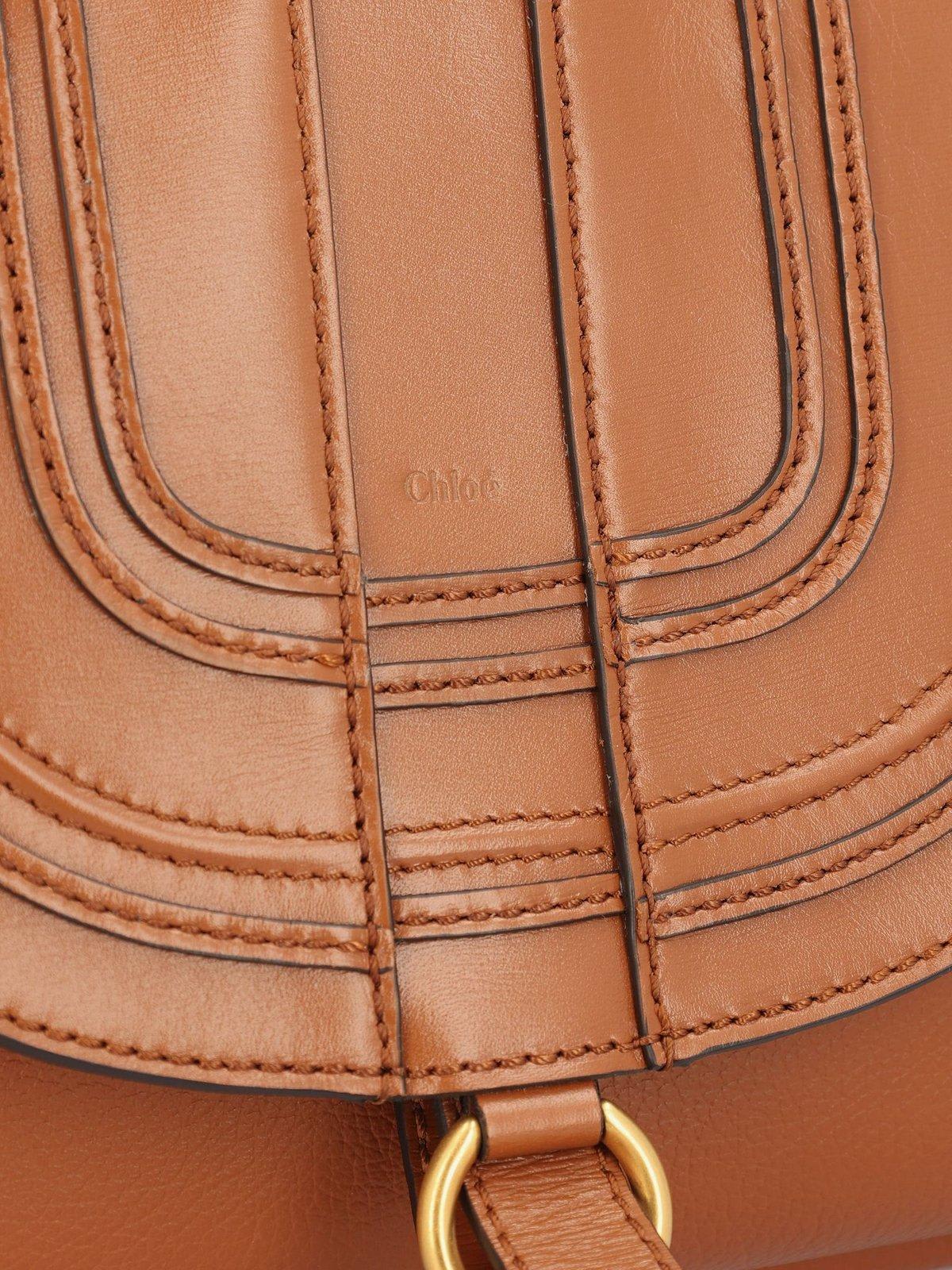 Shop Chloé Marcie Clutch Bag In Leather Brown