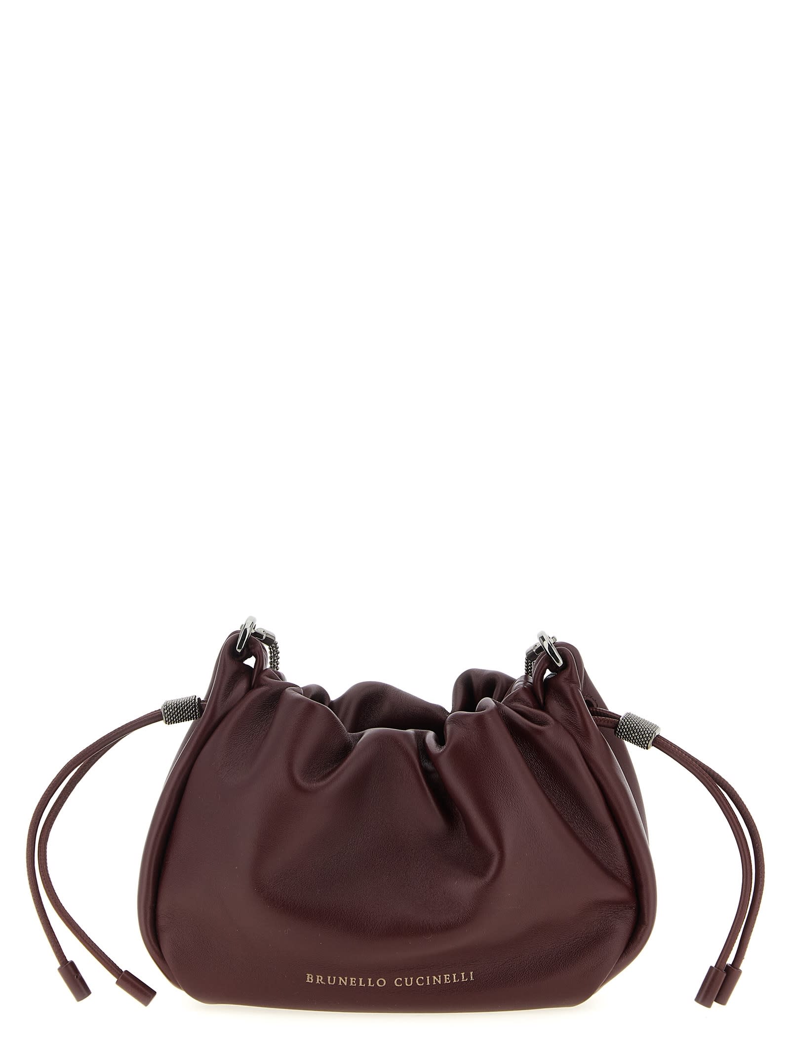 Brunello Cucinelli Bucket Mellow Mini Crossbody Bag In Burgundy