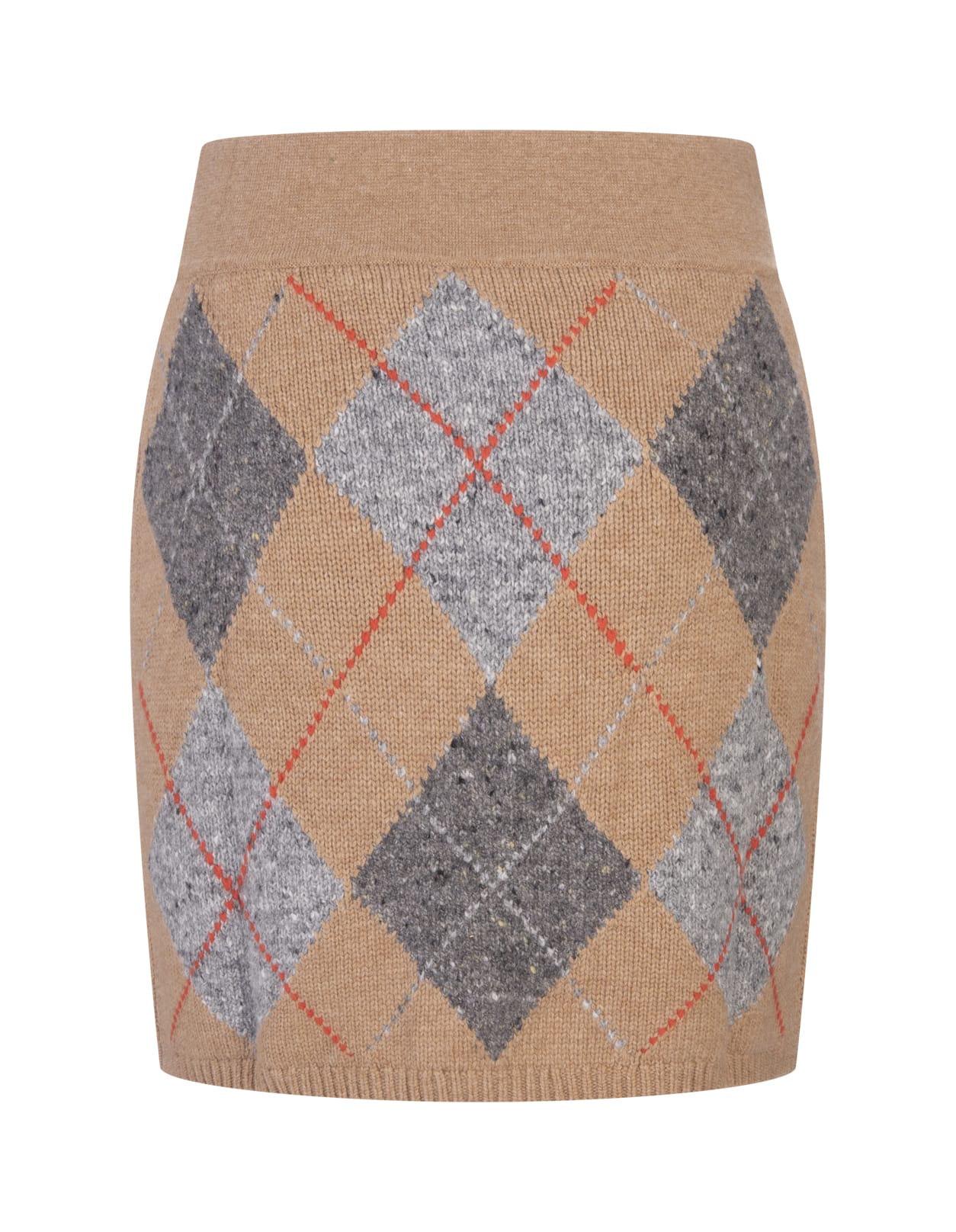 Ralph Lauren Woman Beige Knitted Short Skirt With Diamond Motif
