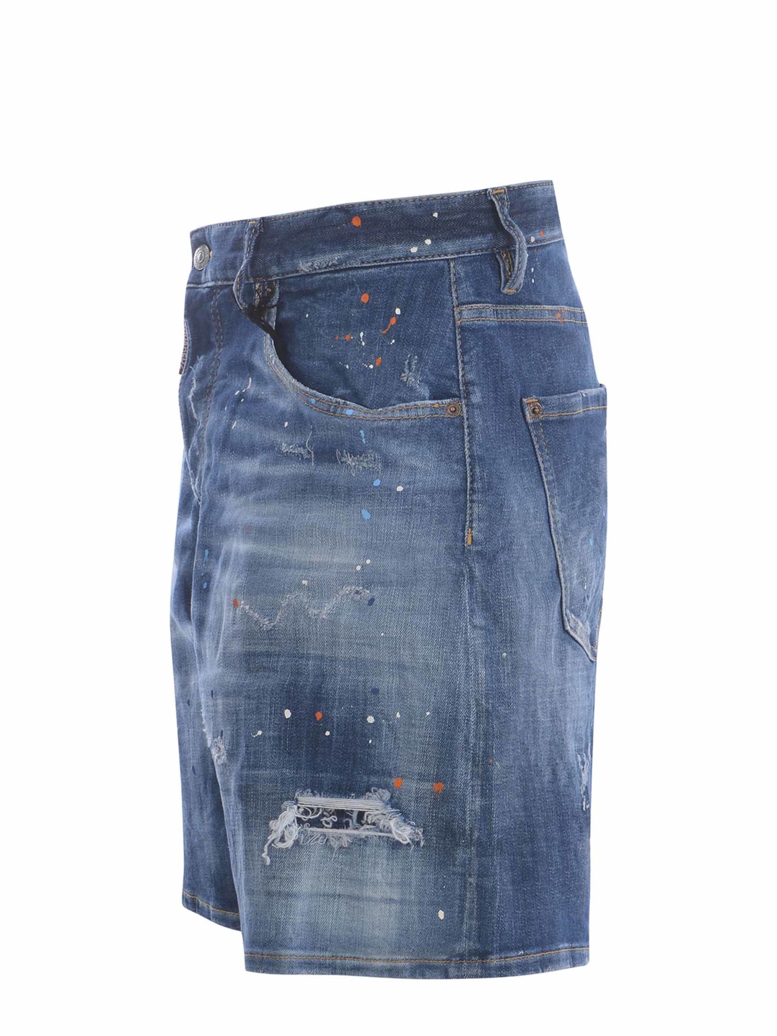Shop Dsquared2 Shorts  Boxer Made Of Denim In Denim Azzurro