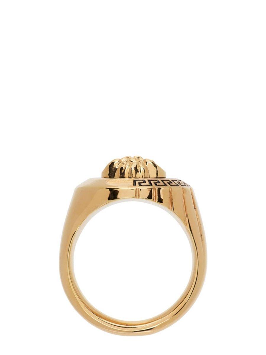Shop Versace Medusa Logo Engraved Ring In Gold