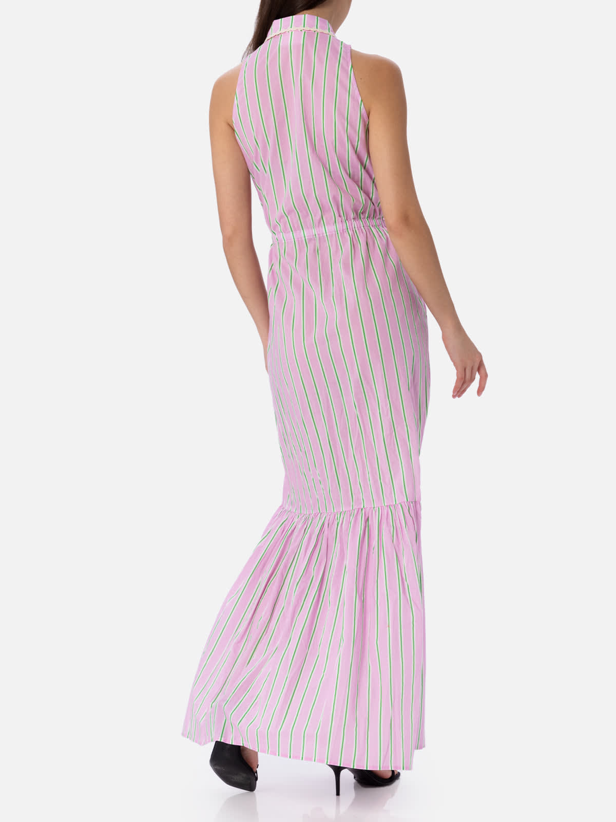 Shop Mc2 Saint Barth Woman Halterneck Dress With Striped Print In Pink