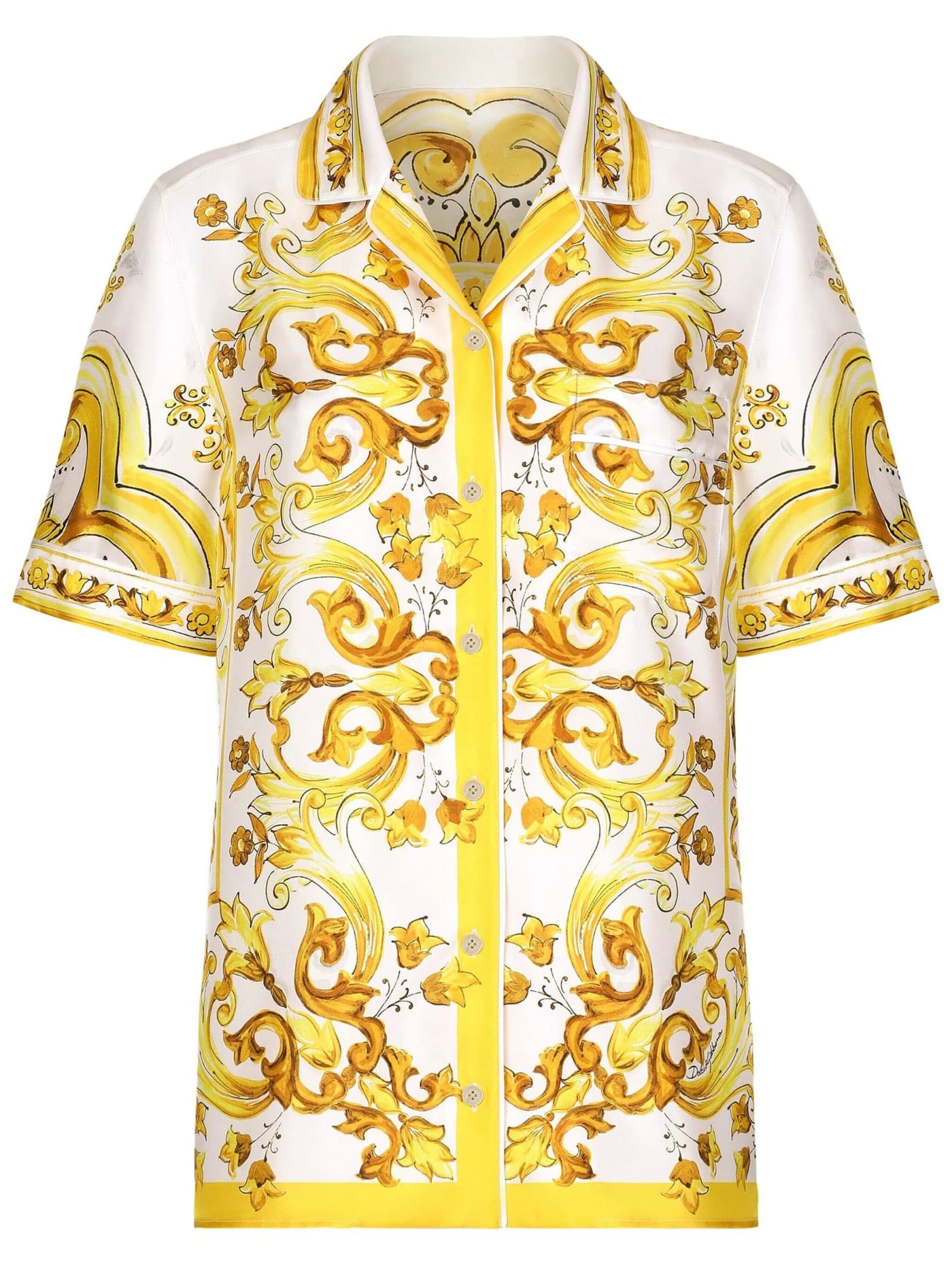 Shop Dolce & Gabbana Camicia Seta St Maiolica In Tn Giallo