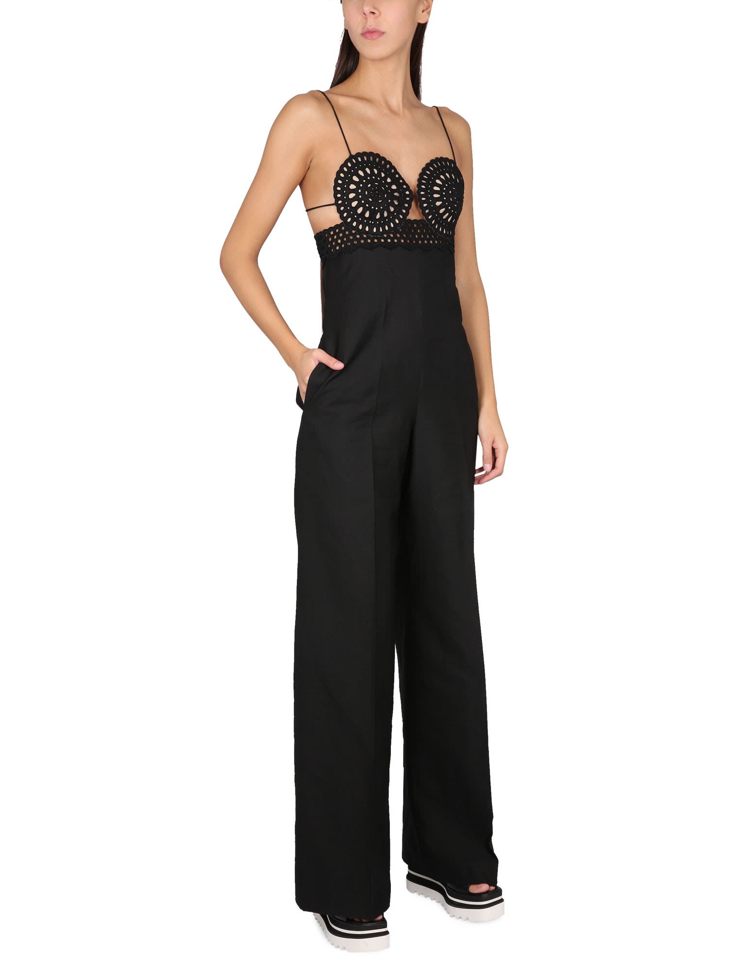 Stella Mccartney Broderie Anglais Flared-leg Jumpsuit In Black