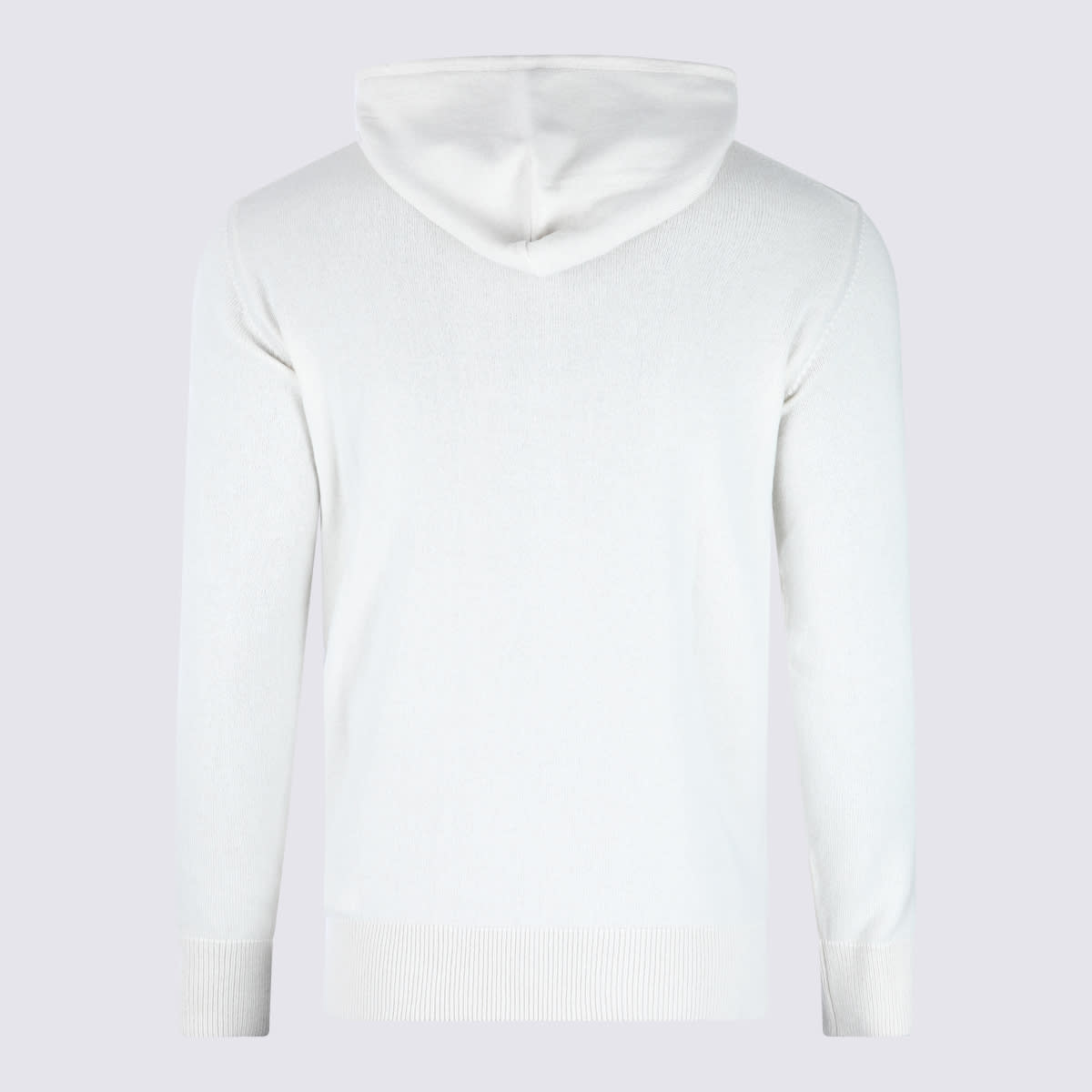 Eleventy Crewneck Drawstring Hood Ribbed Sweater In White