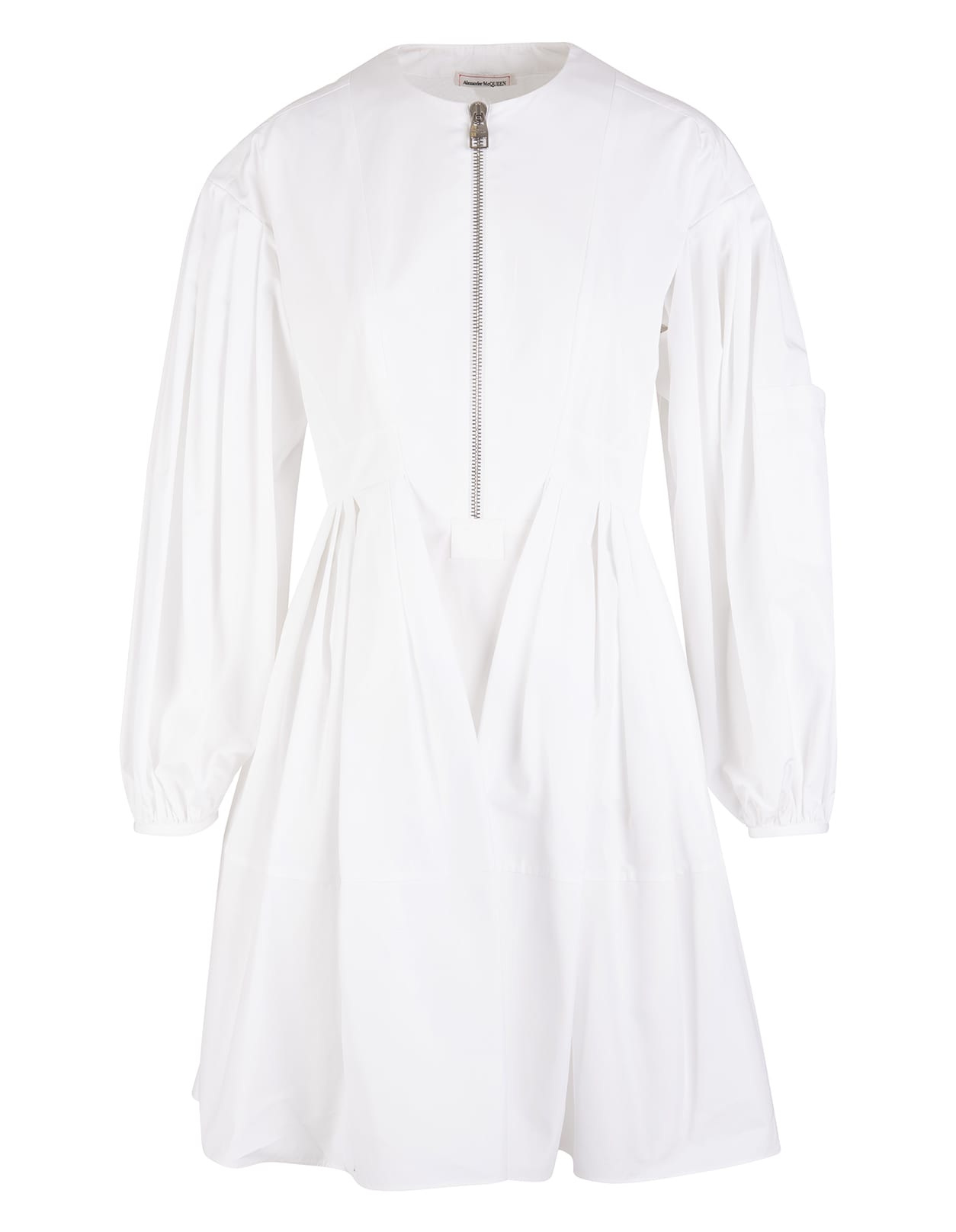 Alexander McQueen Woman Short Dress In White Cotton With Zip Detail