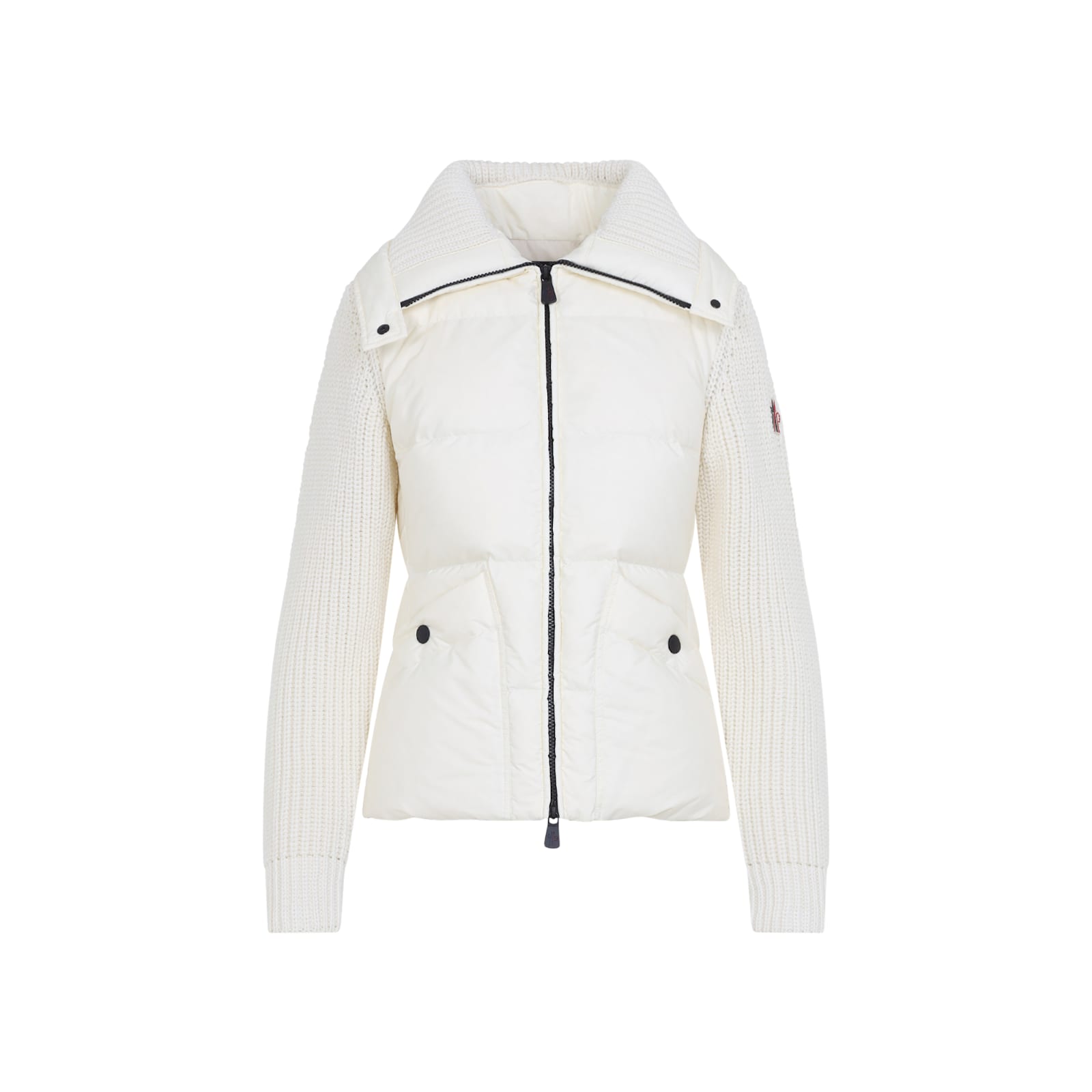 Moncler High Collar Quilted Long Sleeve Jacket In White