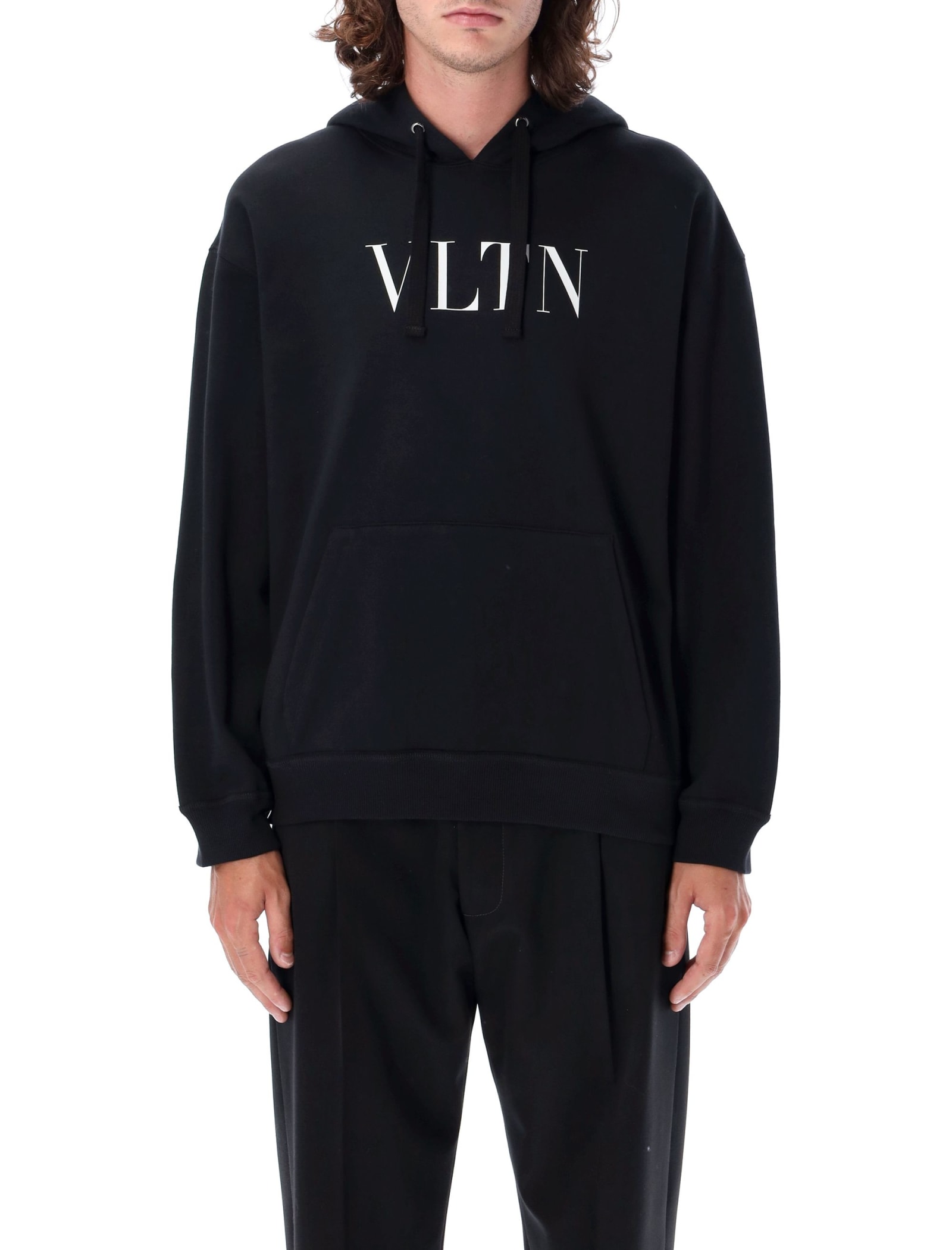 Shop Valentino Vltn Jersey Hoodie In Nero