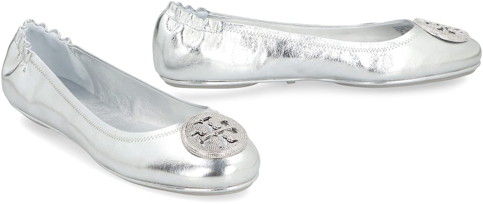 Tory Burch Mini Travel Metallic Leather Ballet Flats In Silver