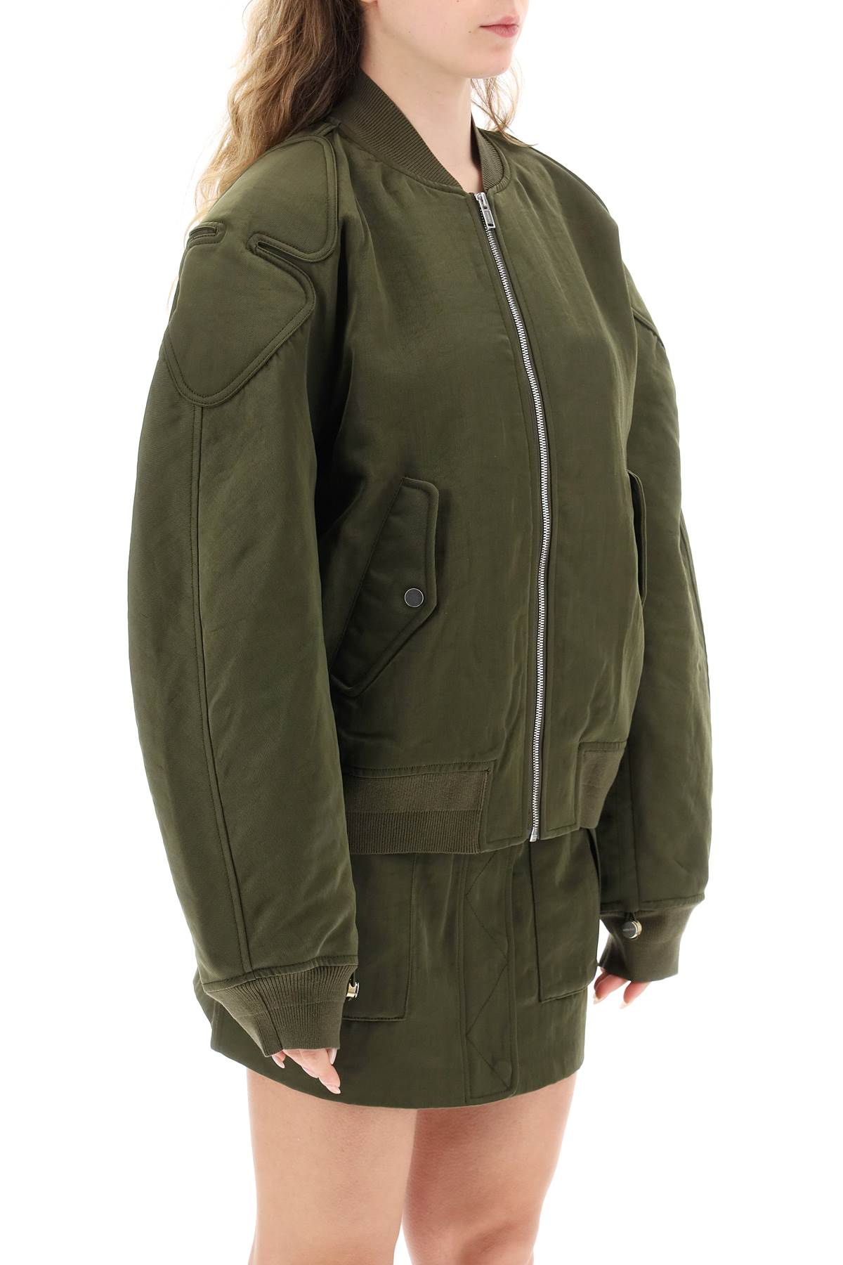 Shop Dion Lee Oversized Technical Nylon Bomber In Military Green (green)