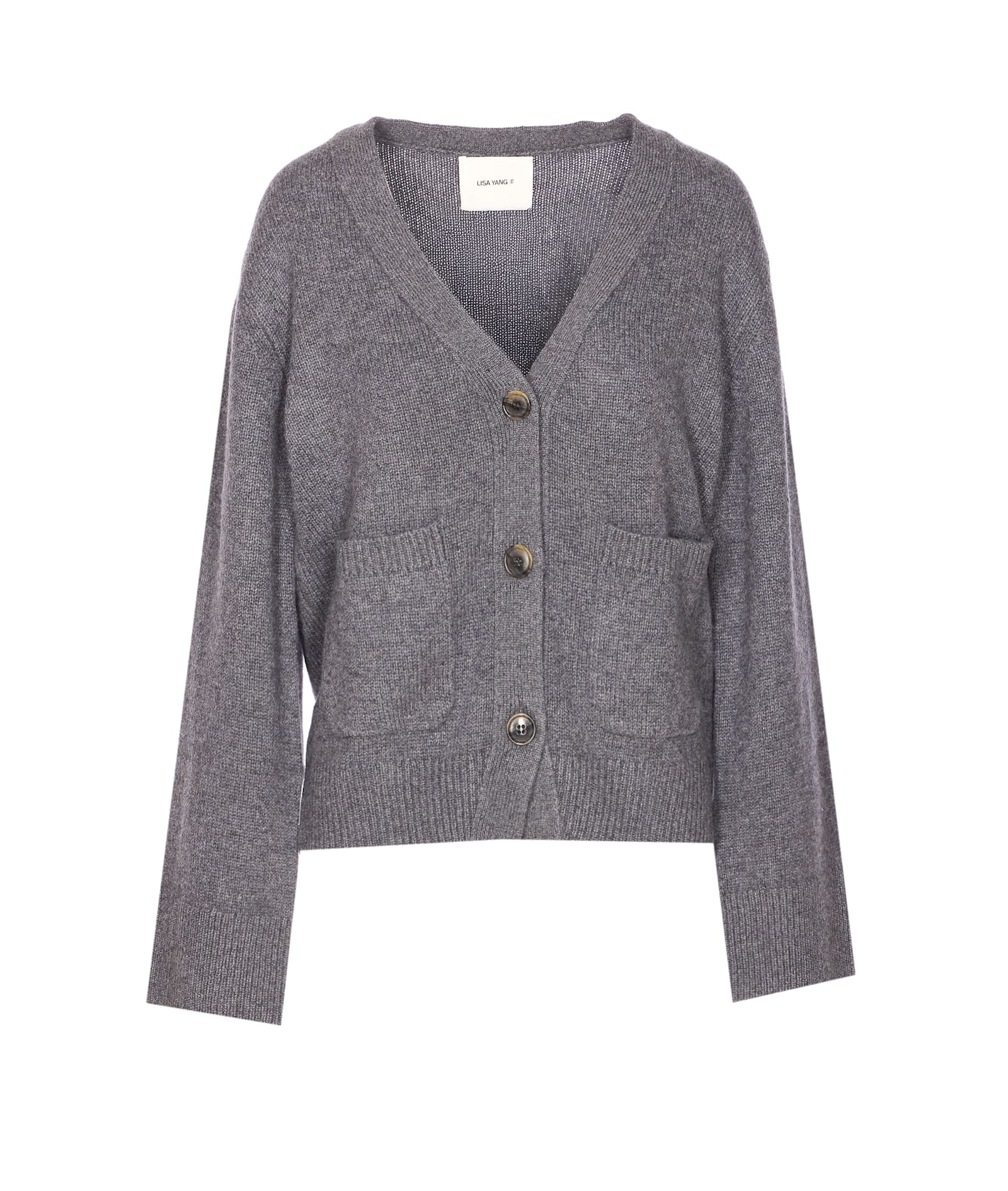 Lisa Yang V-neck Knit Cardigan With Front Buttons In Gray