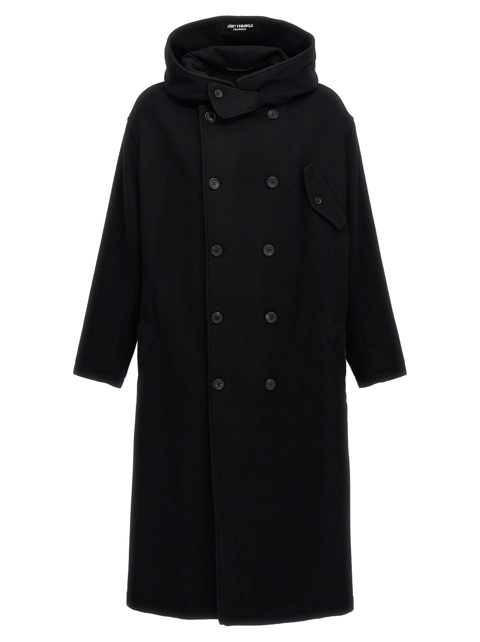 Shop Yohji Yamamoto M-w Front Hooded Coat In Black