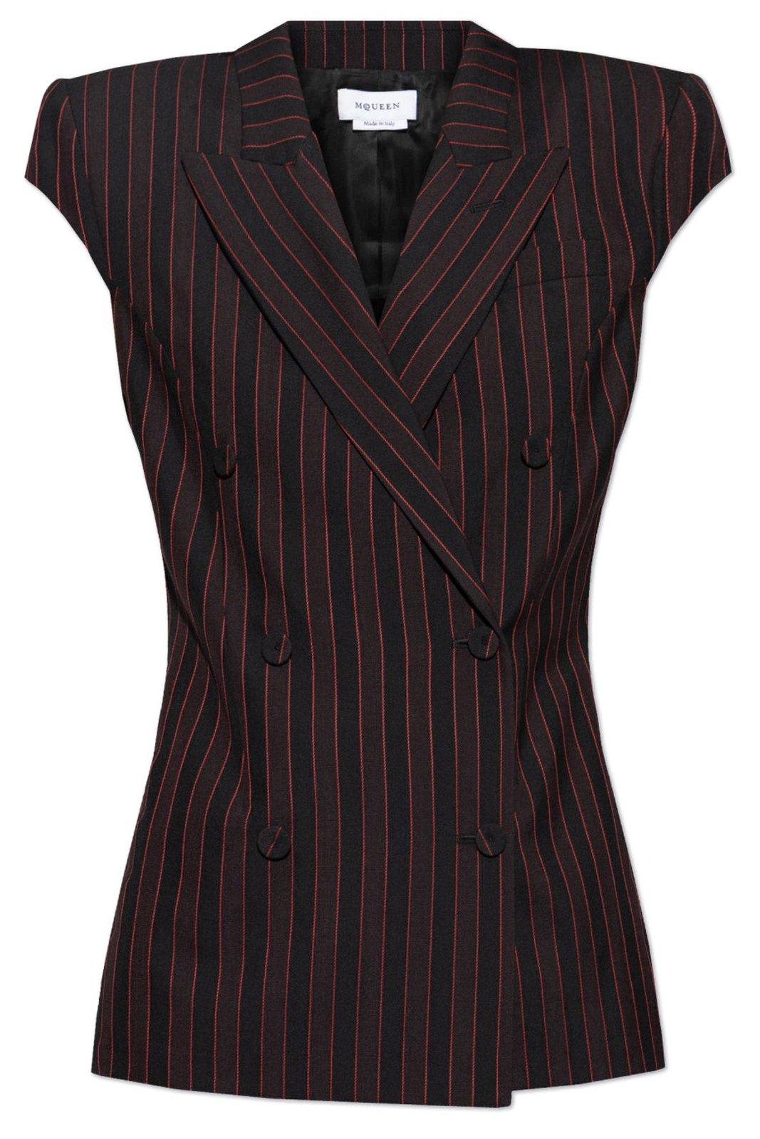 Double Breasted Pinstripe Sleeveless Jacket