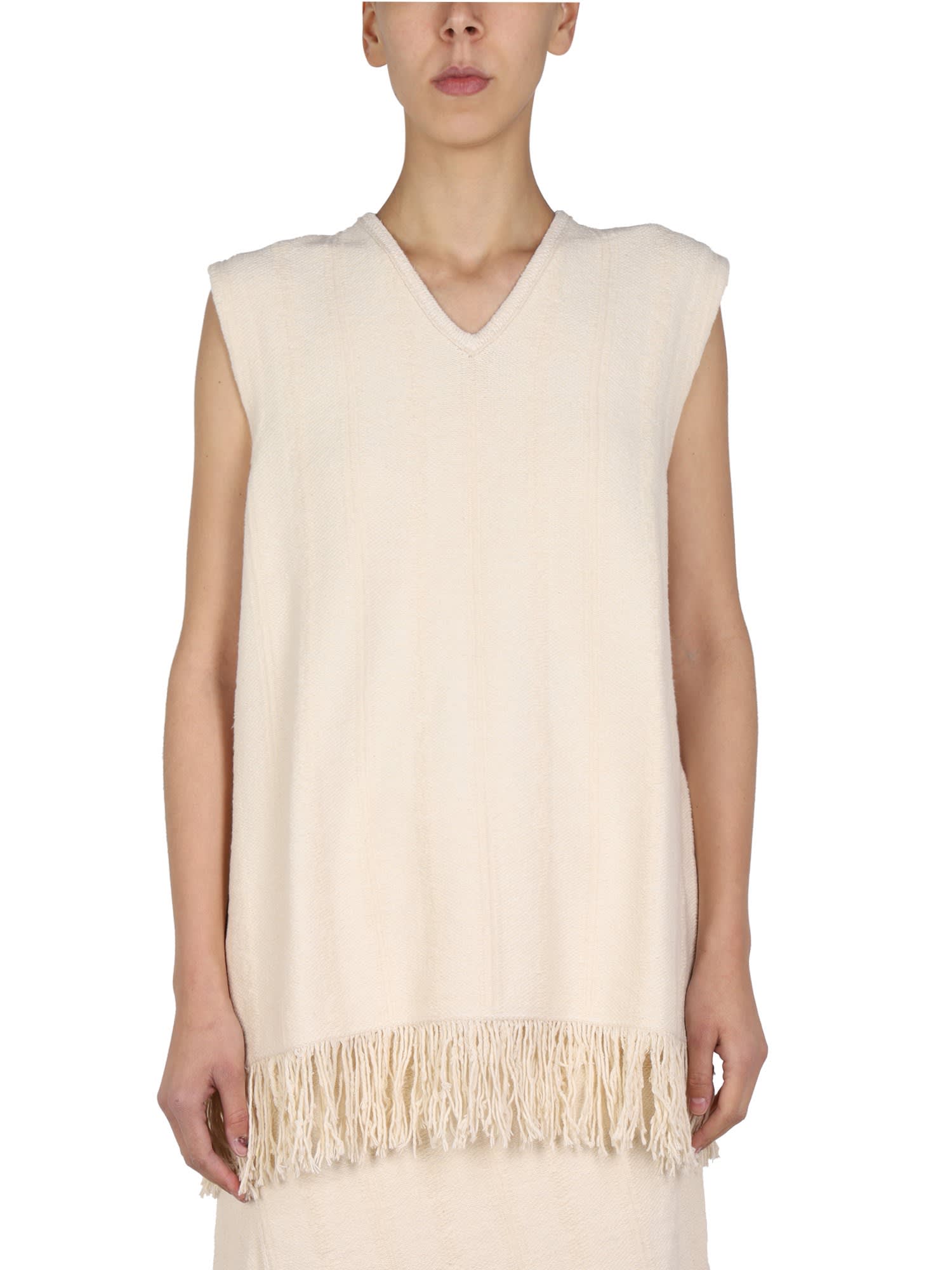 Jil Sander Fringed V-neck Top In Cipria
