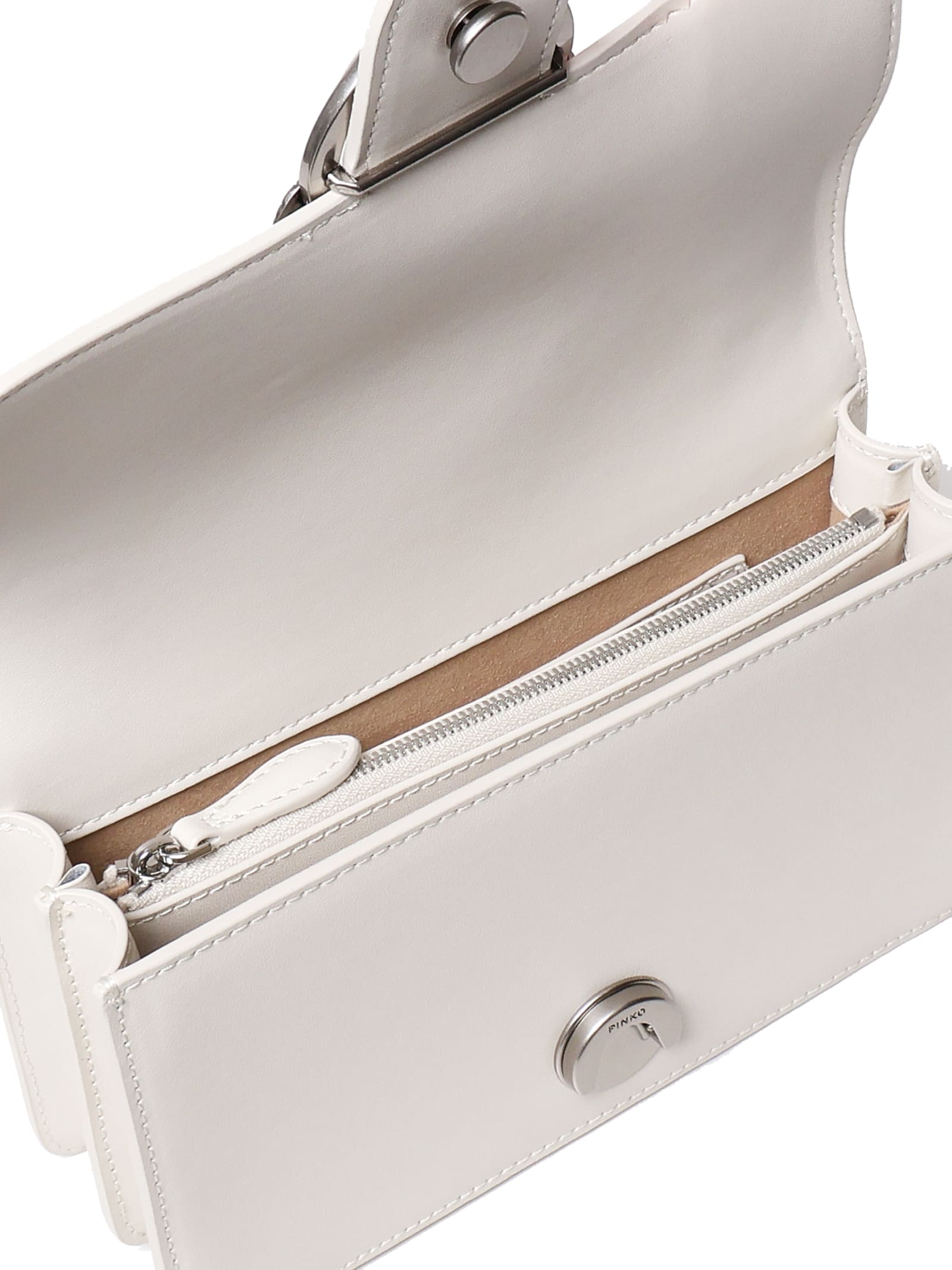 Pinko Love One Mini Bag In Bianco Seta-old Silver