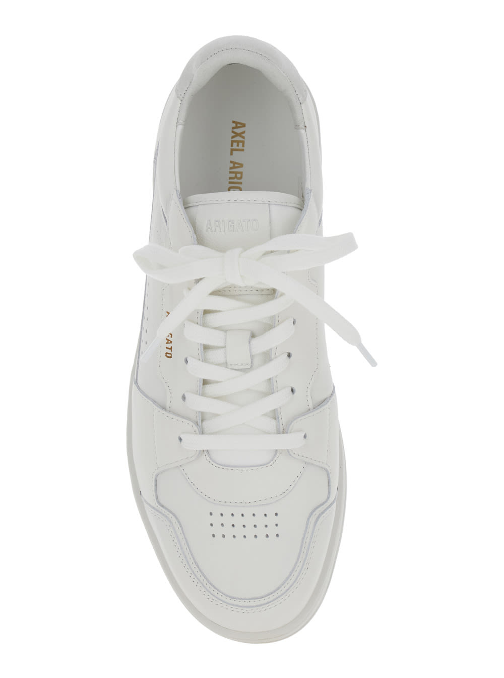 Shop Axel Arigato Dice Lo White Low Top Sneakers With Laminated Logo In Leather And Suede Man