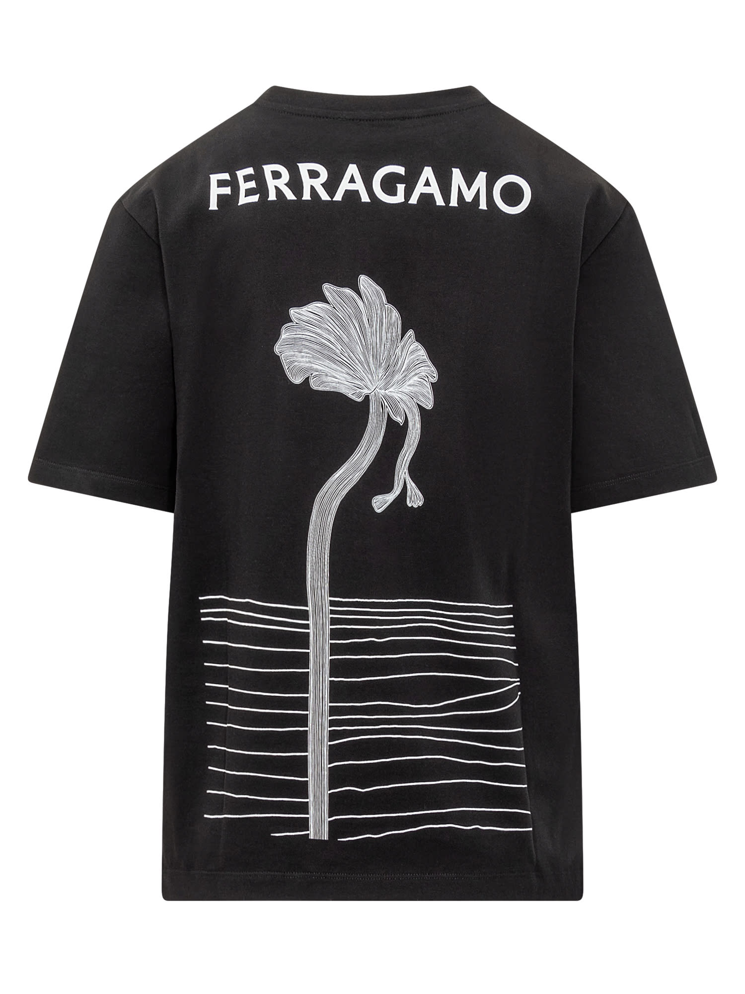 Shop Ferragamo Surrealist Printed Crewneck T-shirt In Nero