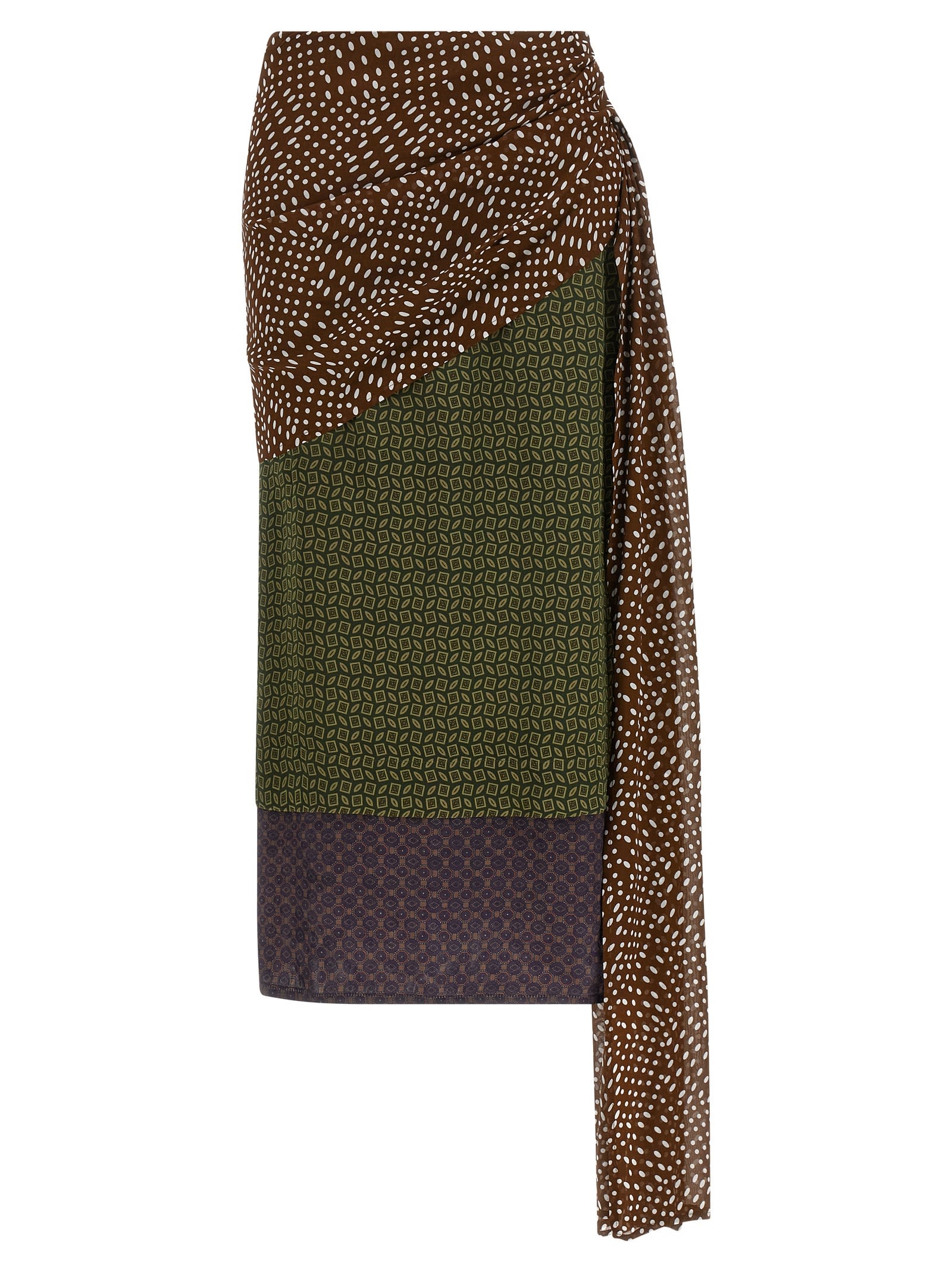 Dries Van Noten Draped Silk-satin Midi Skirt In Green