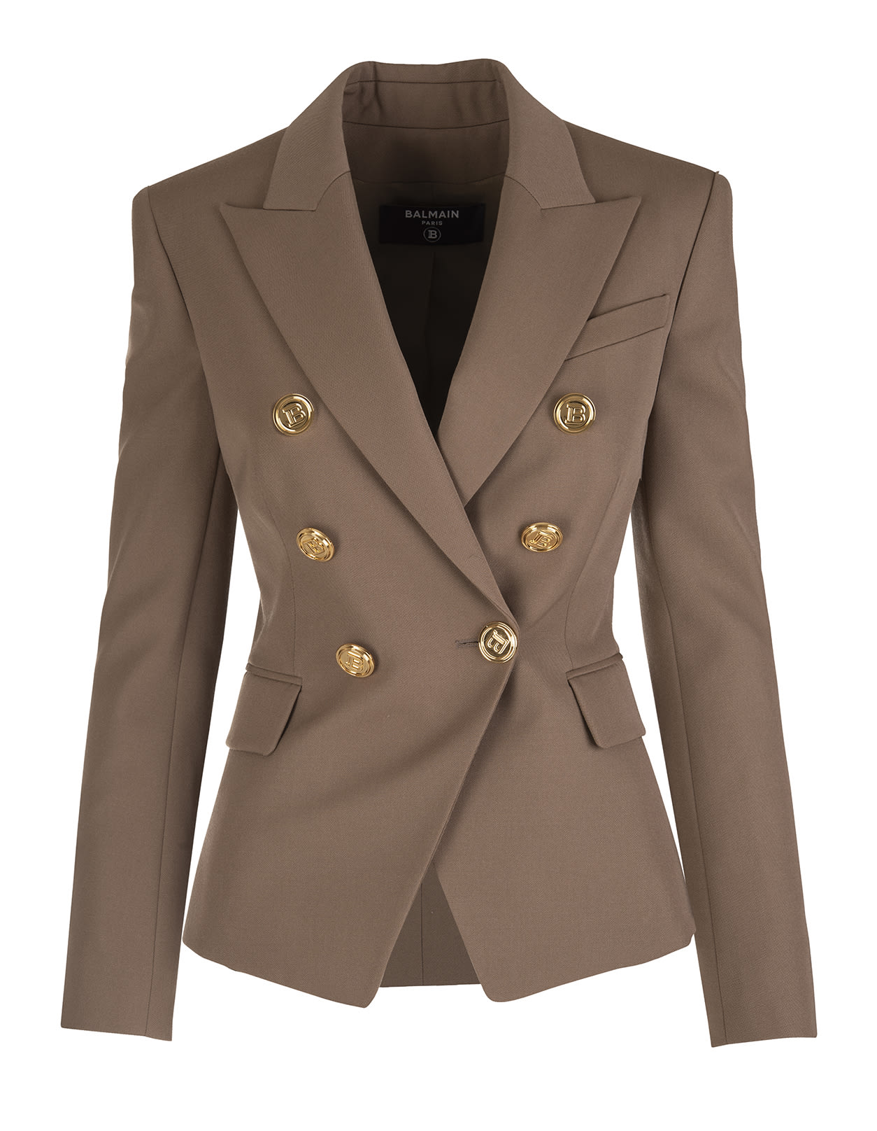Balmain Woman Taupe Double-breasted Jacket In Grain De Poudre