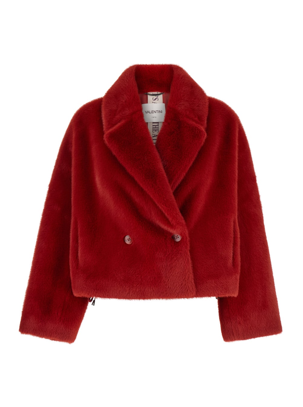 Red Cropped Single-breasted Jacket With Notched Revers In Ecofur Woman