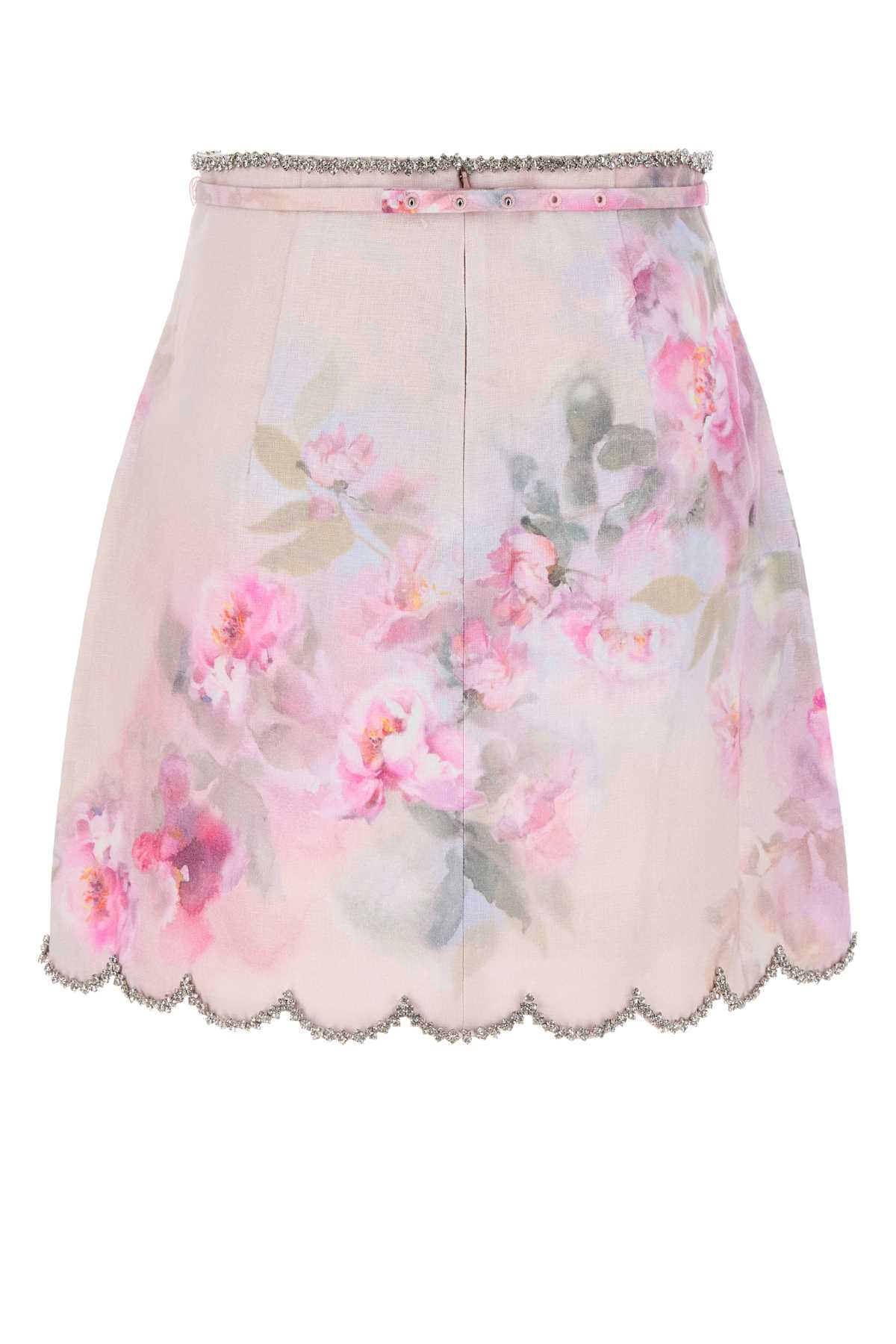 Zimmermann Delicate Floral Print Skirt With Scalloped Hemline In Pinkfloral