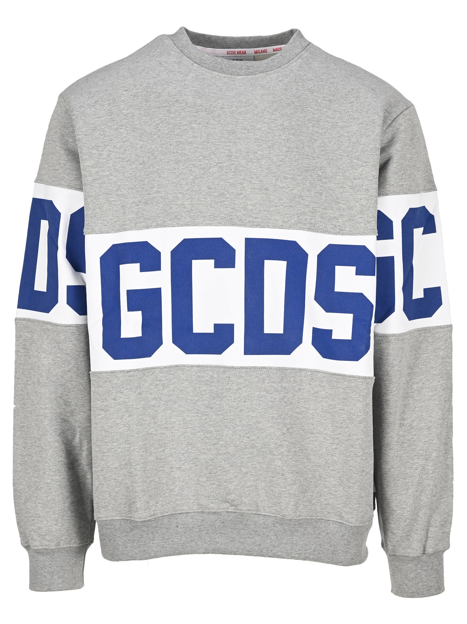 Gcds Cotton Crew-neck Sweatshirt In Grey + Royal