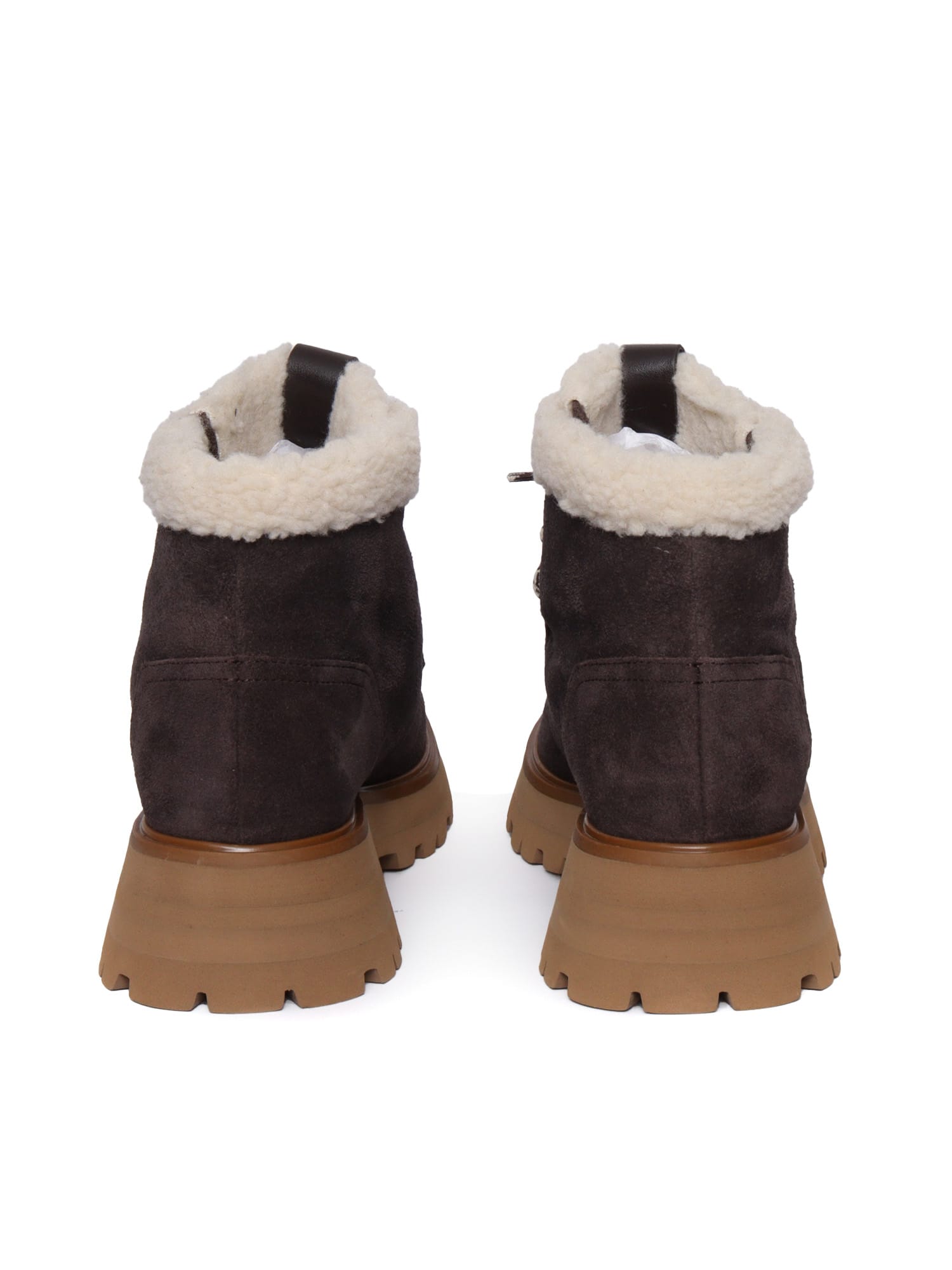 Michael Kors 44mm Shearling Lace-up Boots In Brown