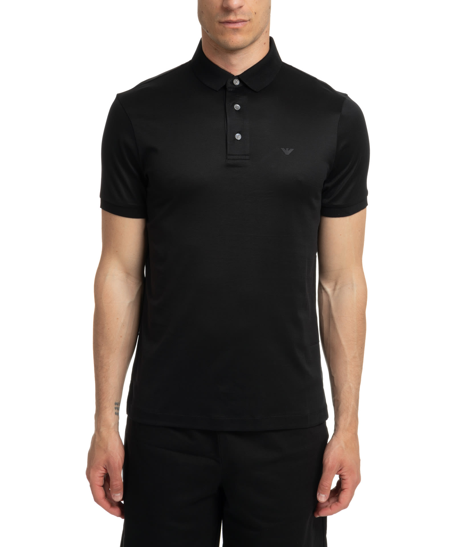 Shop Emporio Armani Cotton Polo Shirt  In Black