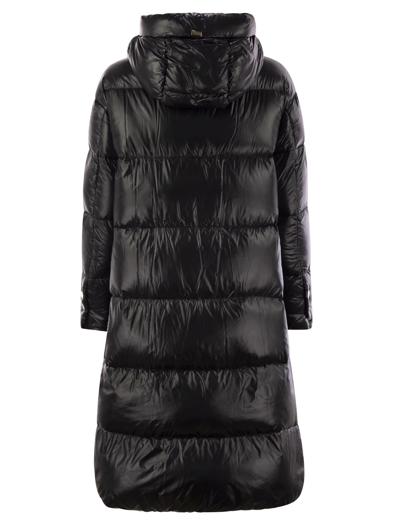 Herno Long Quilted Down Jacket With Hood And Buttons In Black