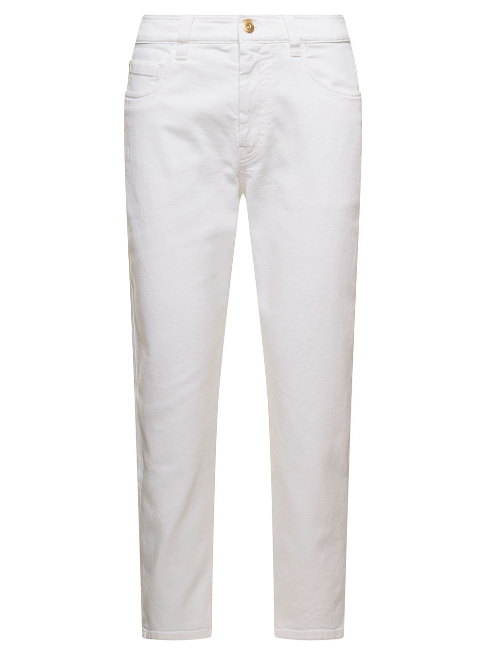 White 5 Pockets Jeans With Monile Detail In Stretch Cotton Denim Woman