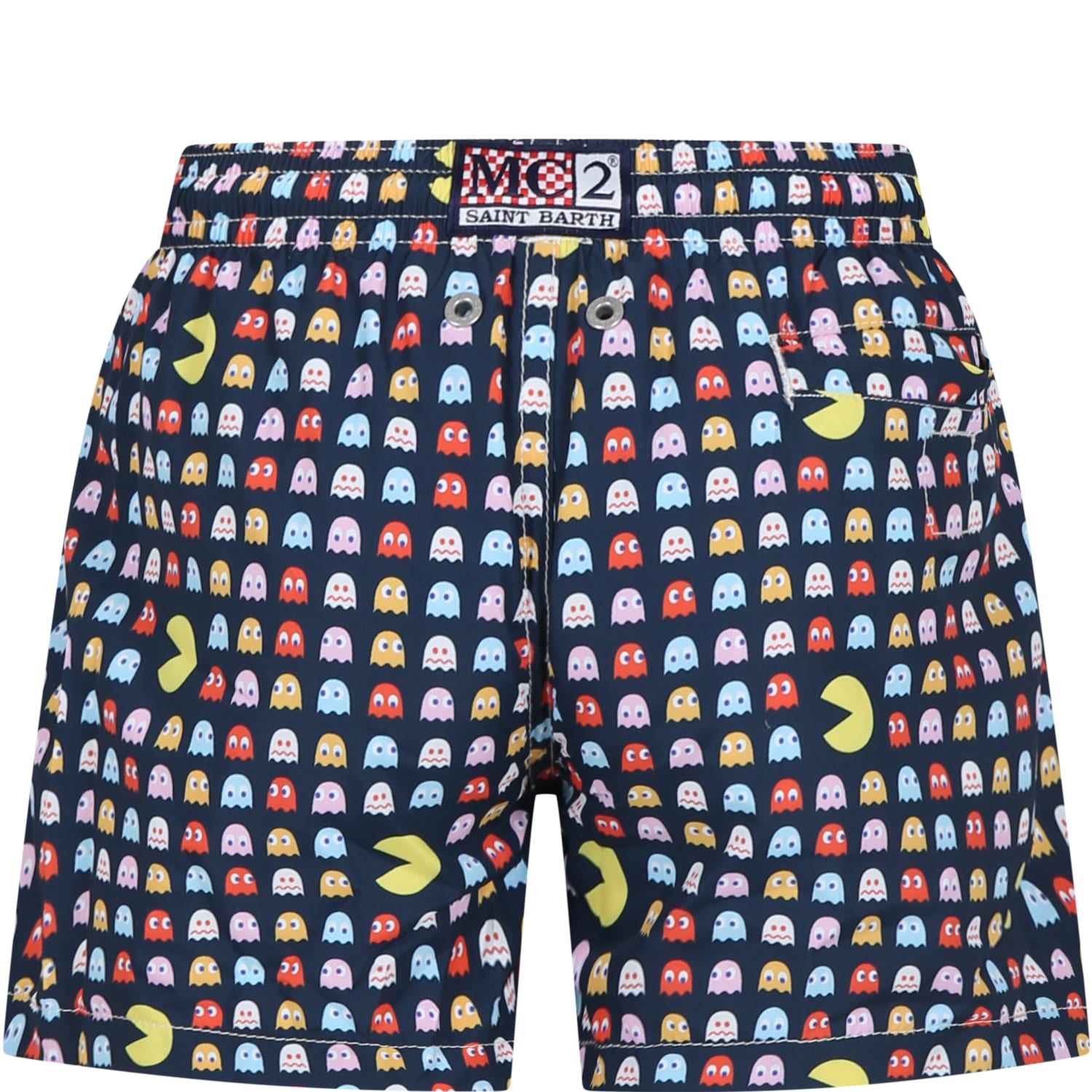 Shop Mc2 Saint Barth Blue Swim Shorts For Boy With Pac Man Print