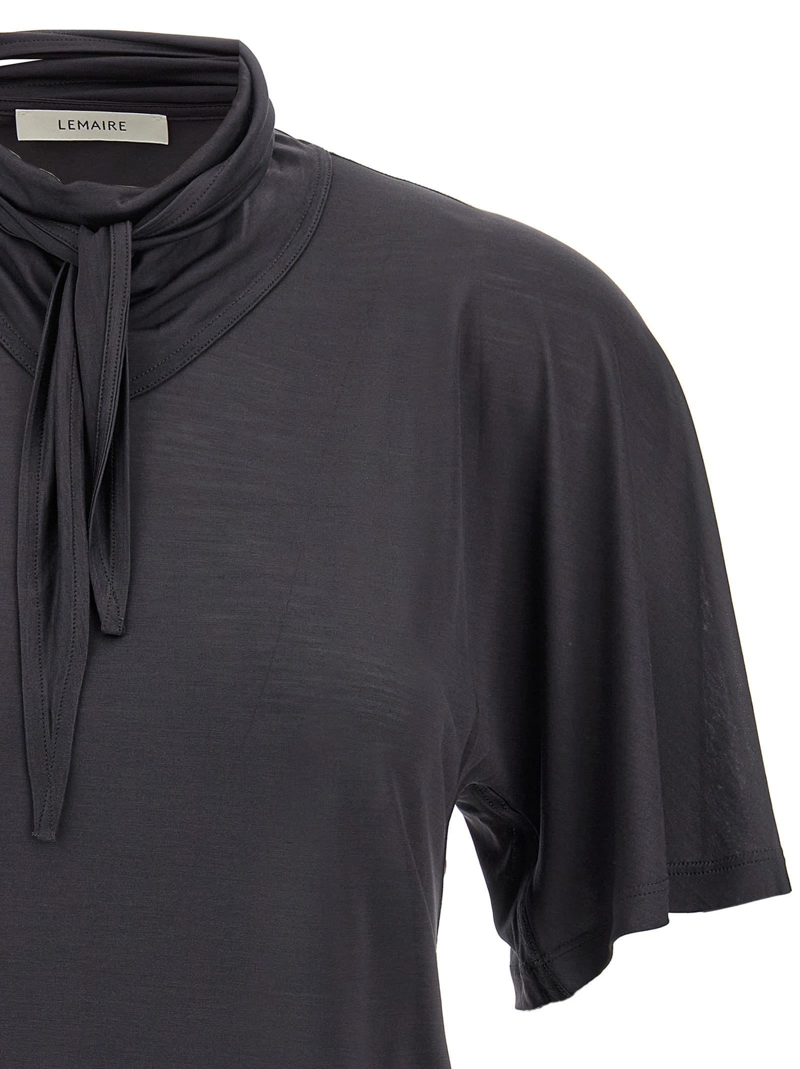 Lemaire Silk Crewneck Top With Knotted Scarf Detail In Black