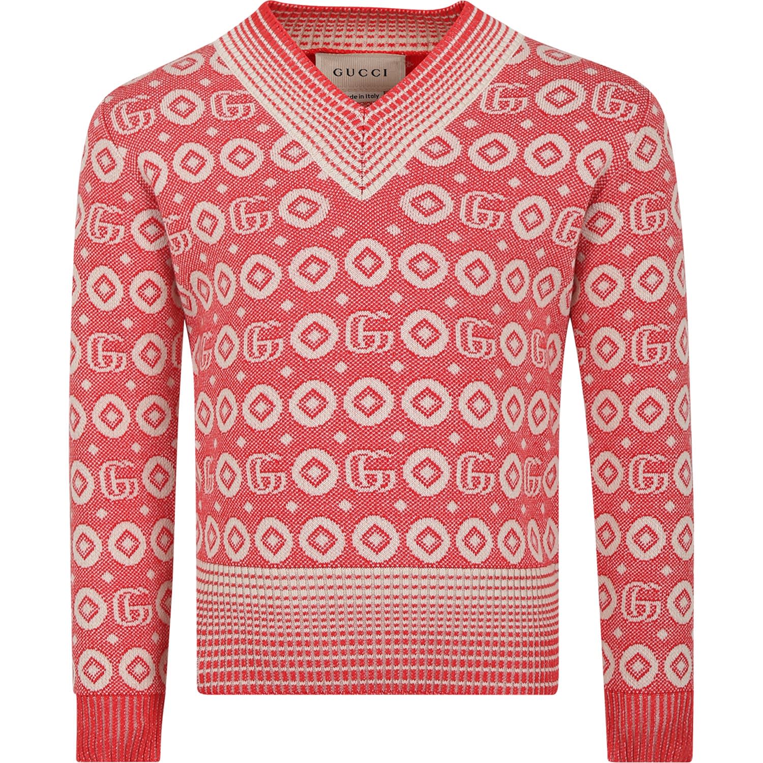 Gucci Red Sweater For Boy With Double G