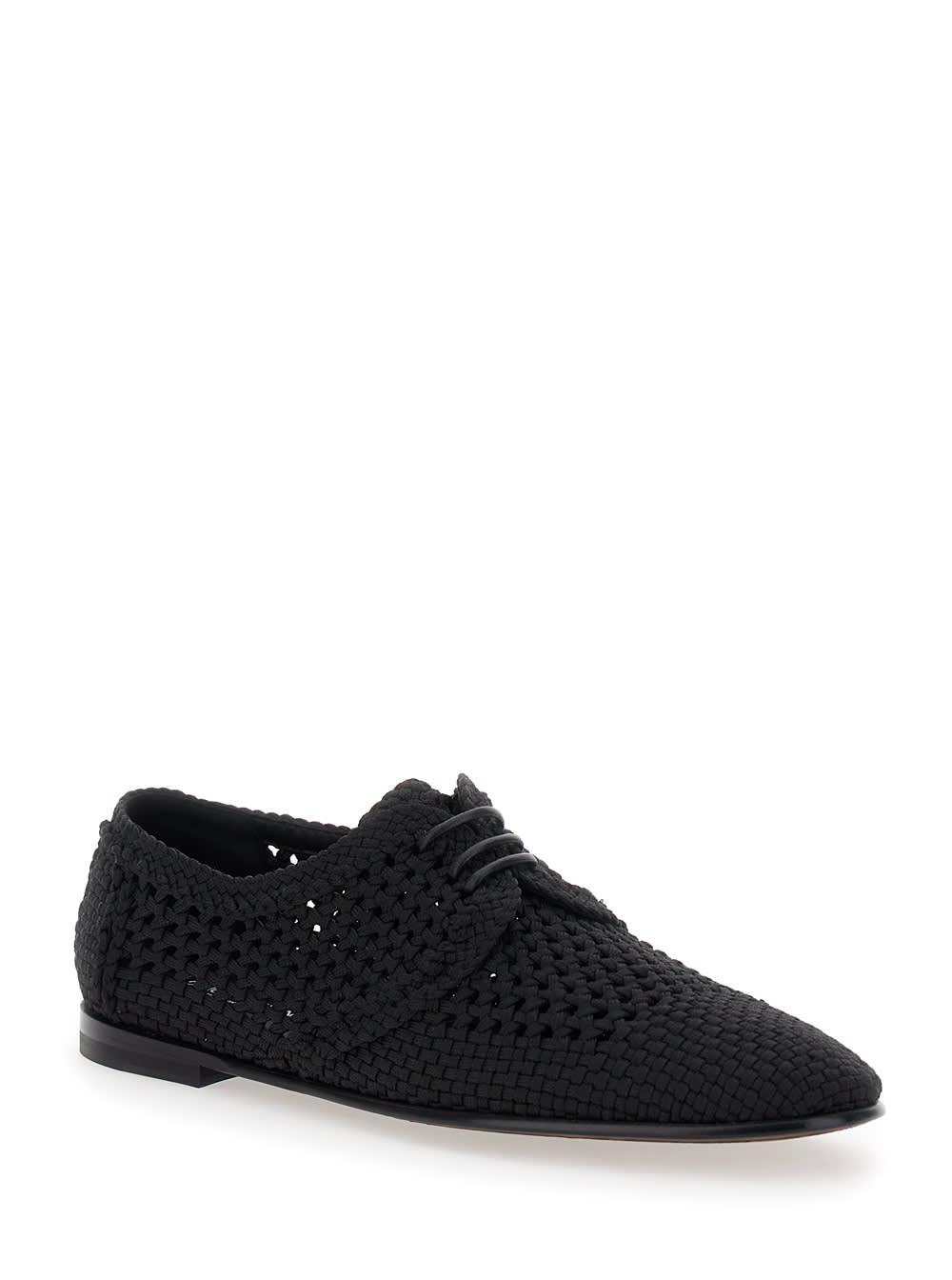Dolce & Gabbana Black Lace-up Shoes With Woven Design In Black