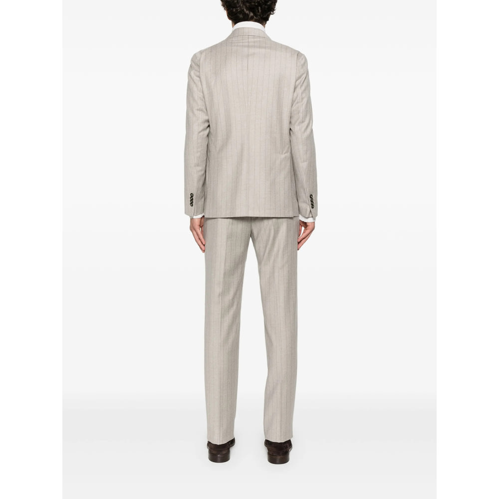 Tagliatore Long Sleeve Blazer And Belt Loop Pants Set In Neutral