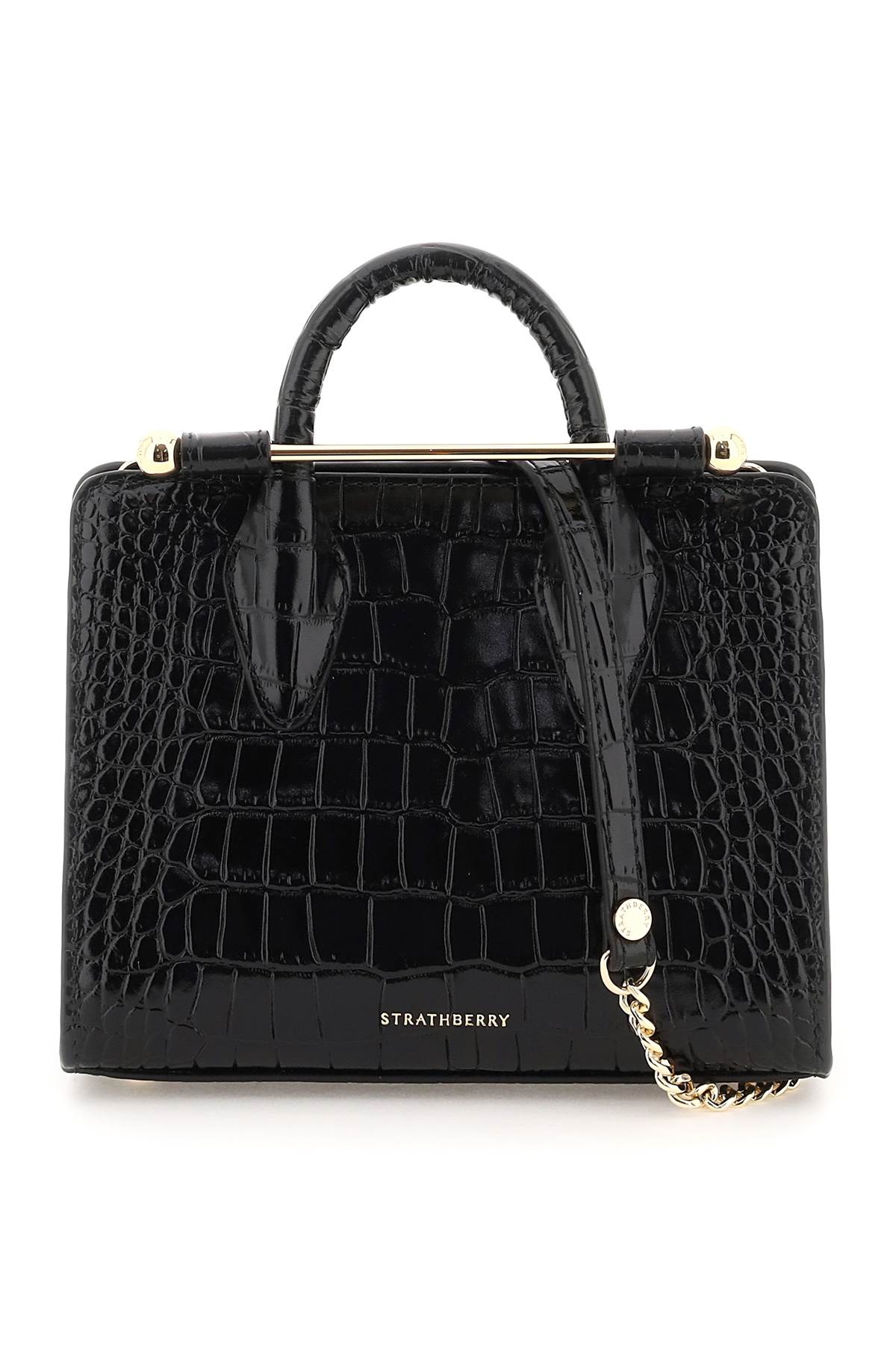 Strathberry Nano Tote Croco-embossed Leather Bag In Black (black ...