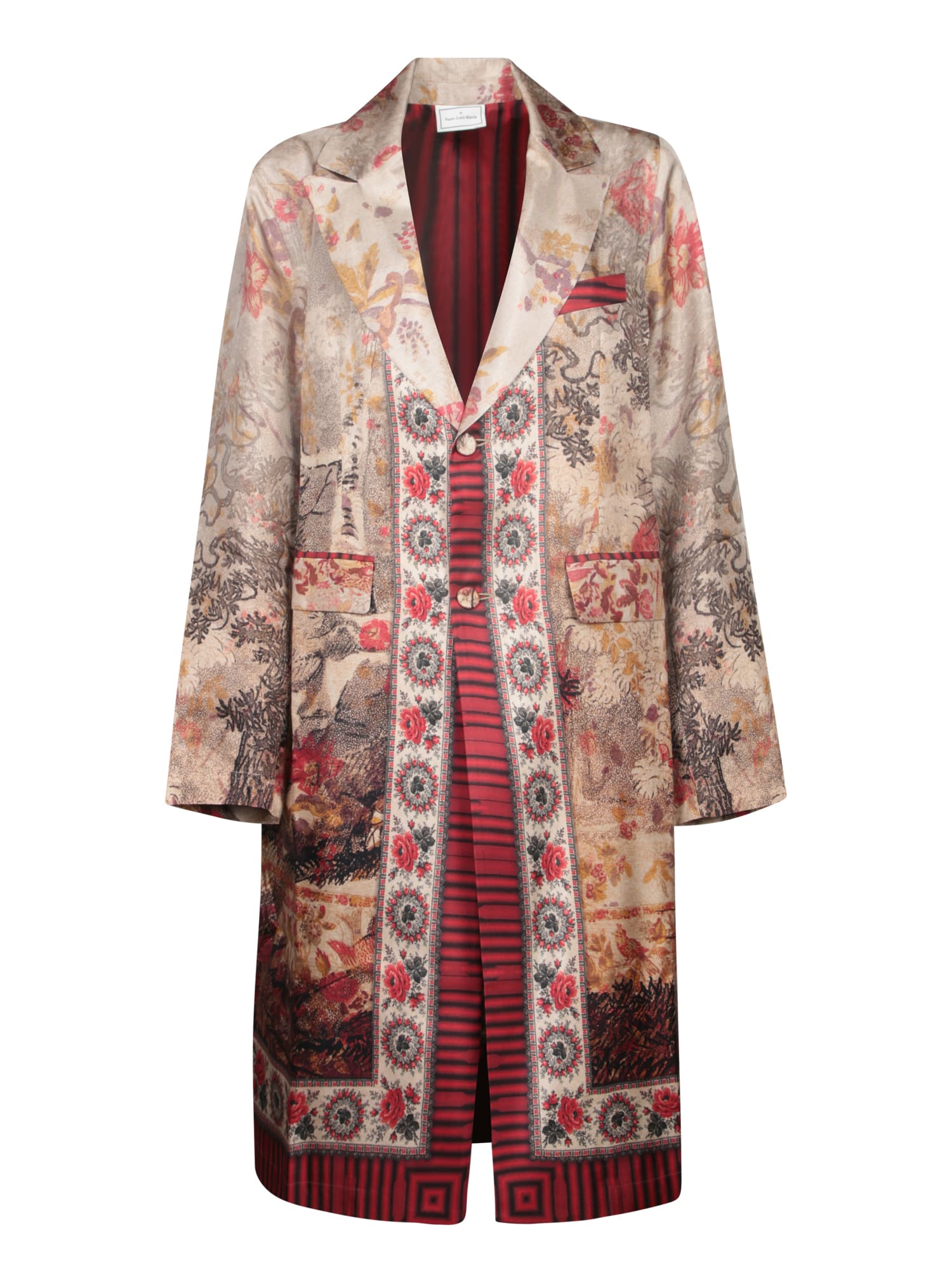 Beige-red Duster Coat