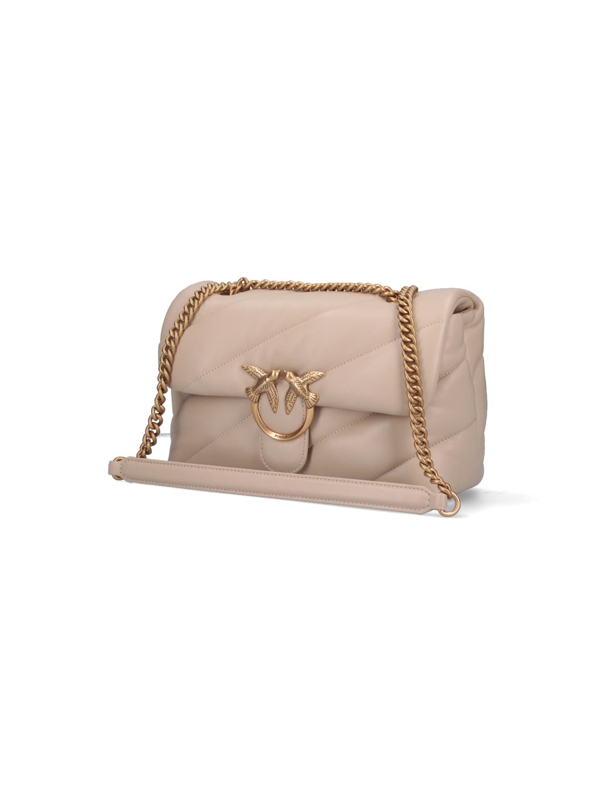 Shop Pinko Classic Love Puff Logo Crossbody Bag In Beige