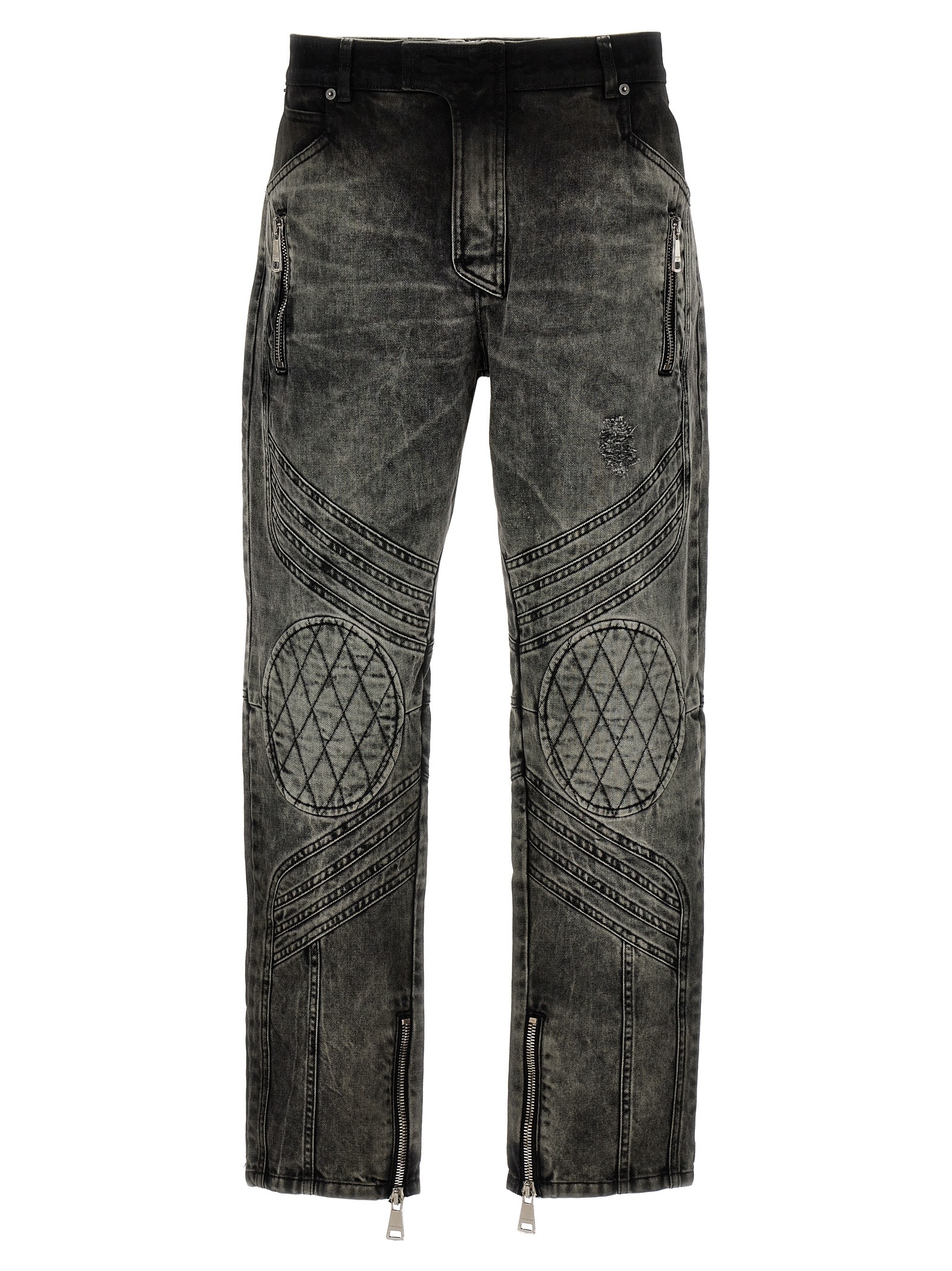 Shop Balmain Bleached Motor Denim Jeans In Gray
