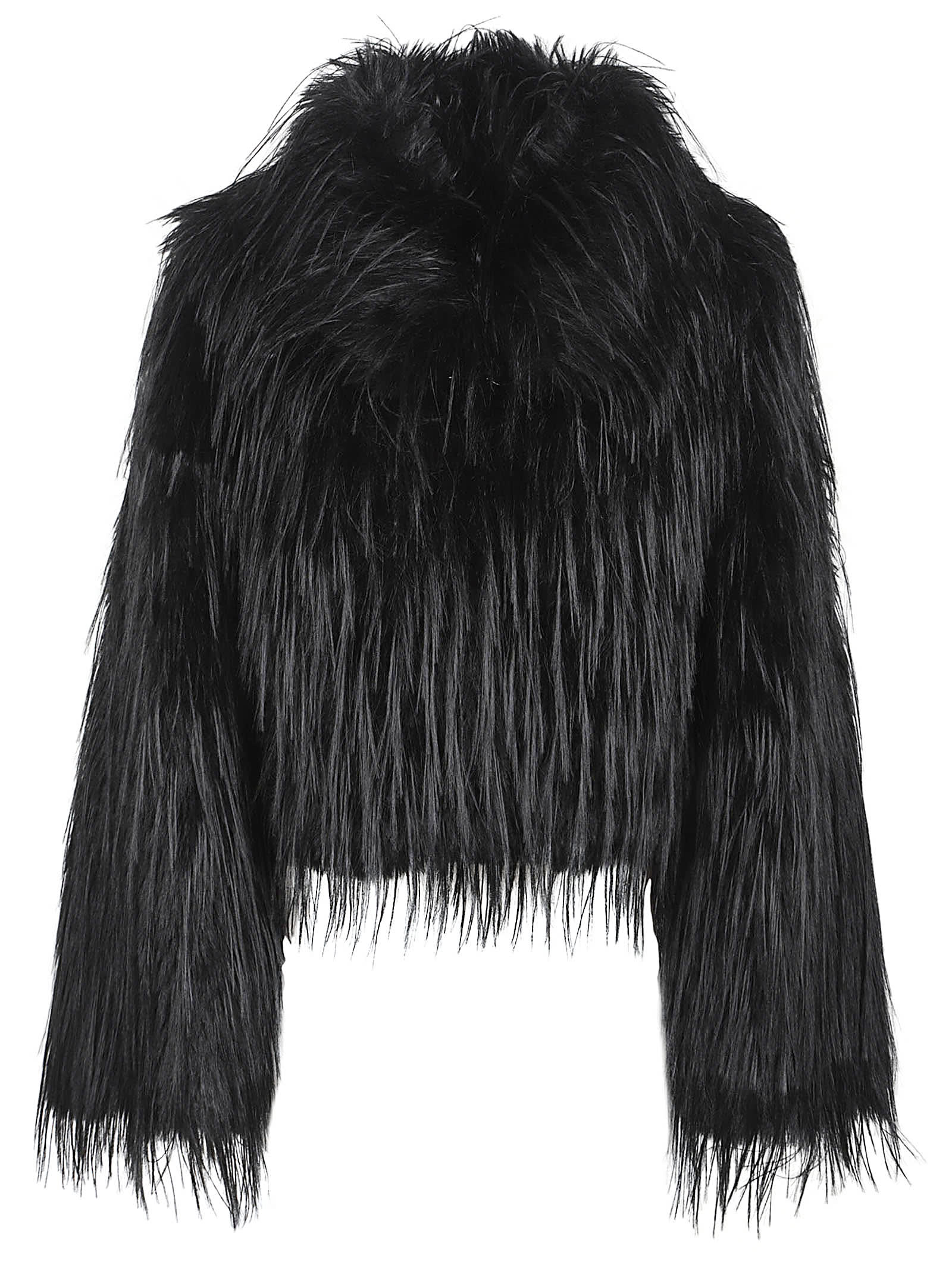 Pinko Cropped Peacoat-style Jacket In Soft Fur-effect Fabric In Black