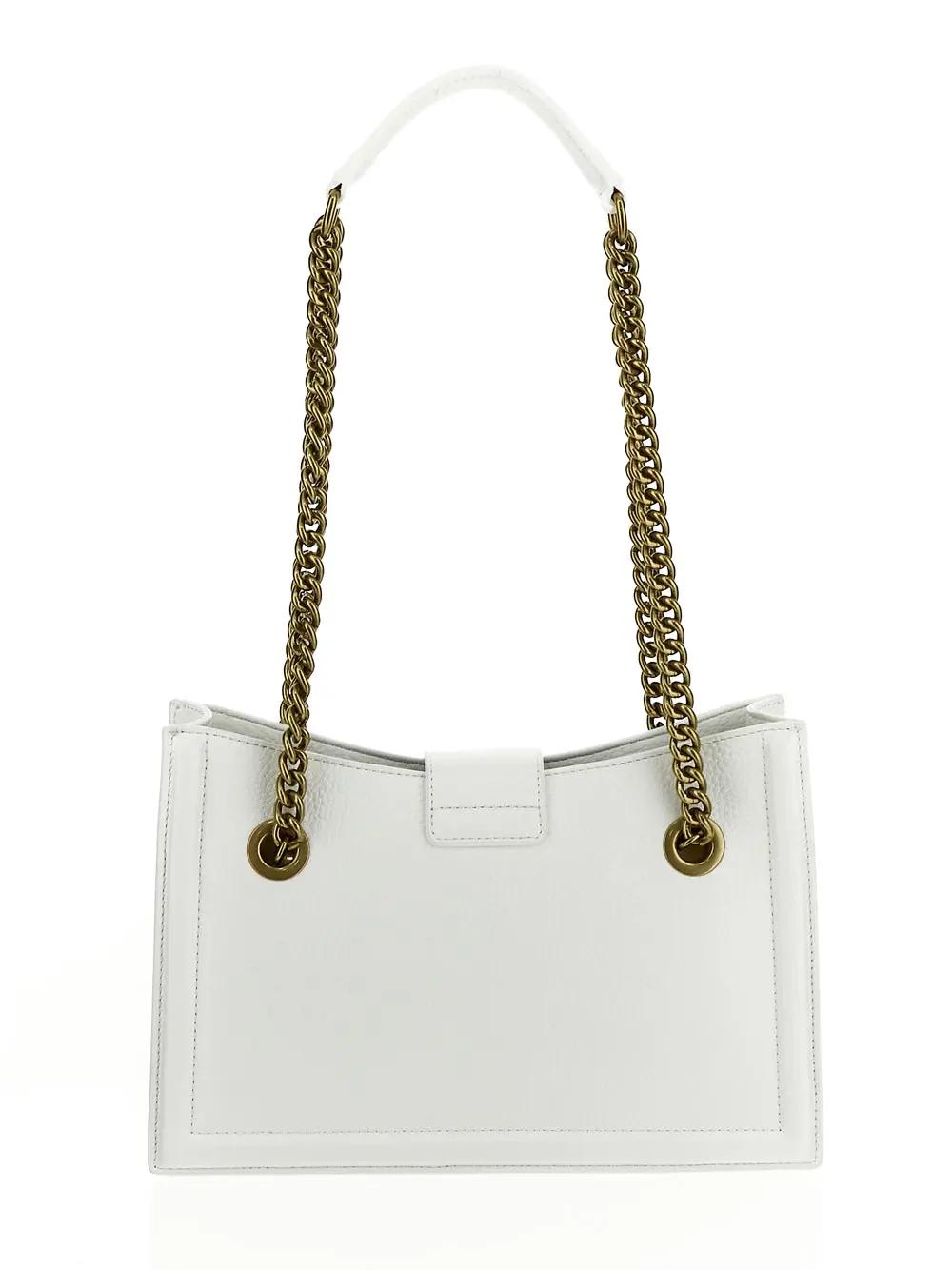 Shop Versace Jeans Couture Embossed Buckle Shoulder Bag In White