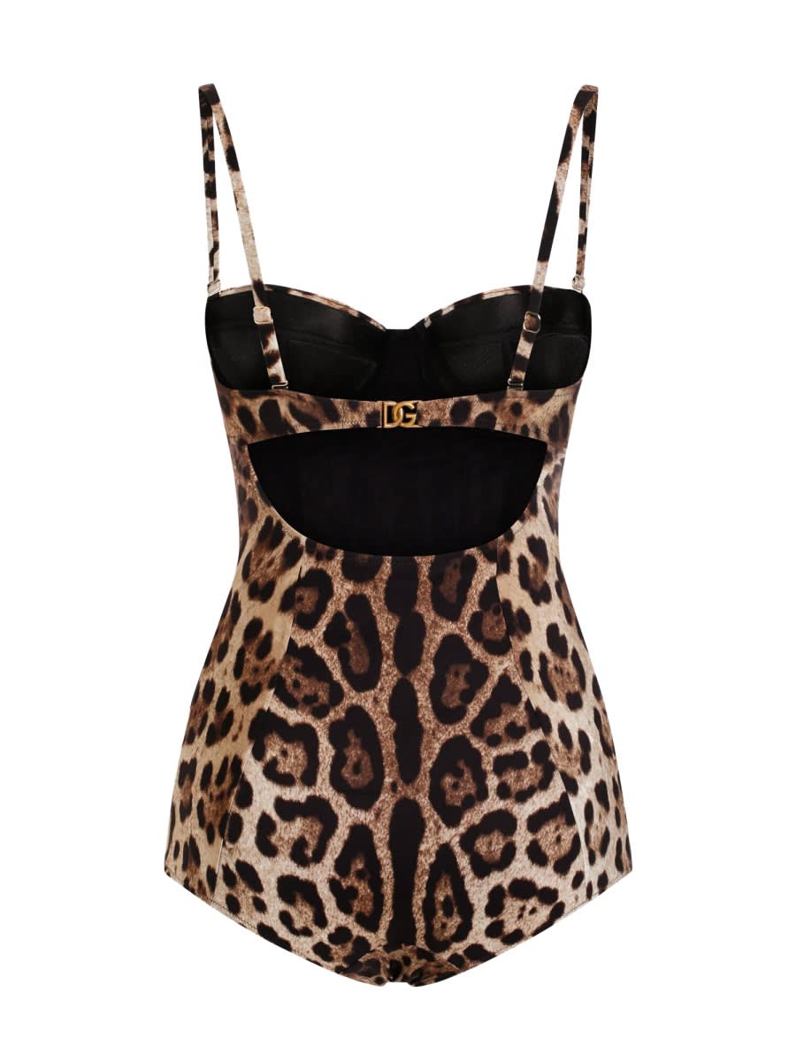 Dolce & Gabbana Embellished Leopard-print Underwired Swimsuit In Animal Print