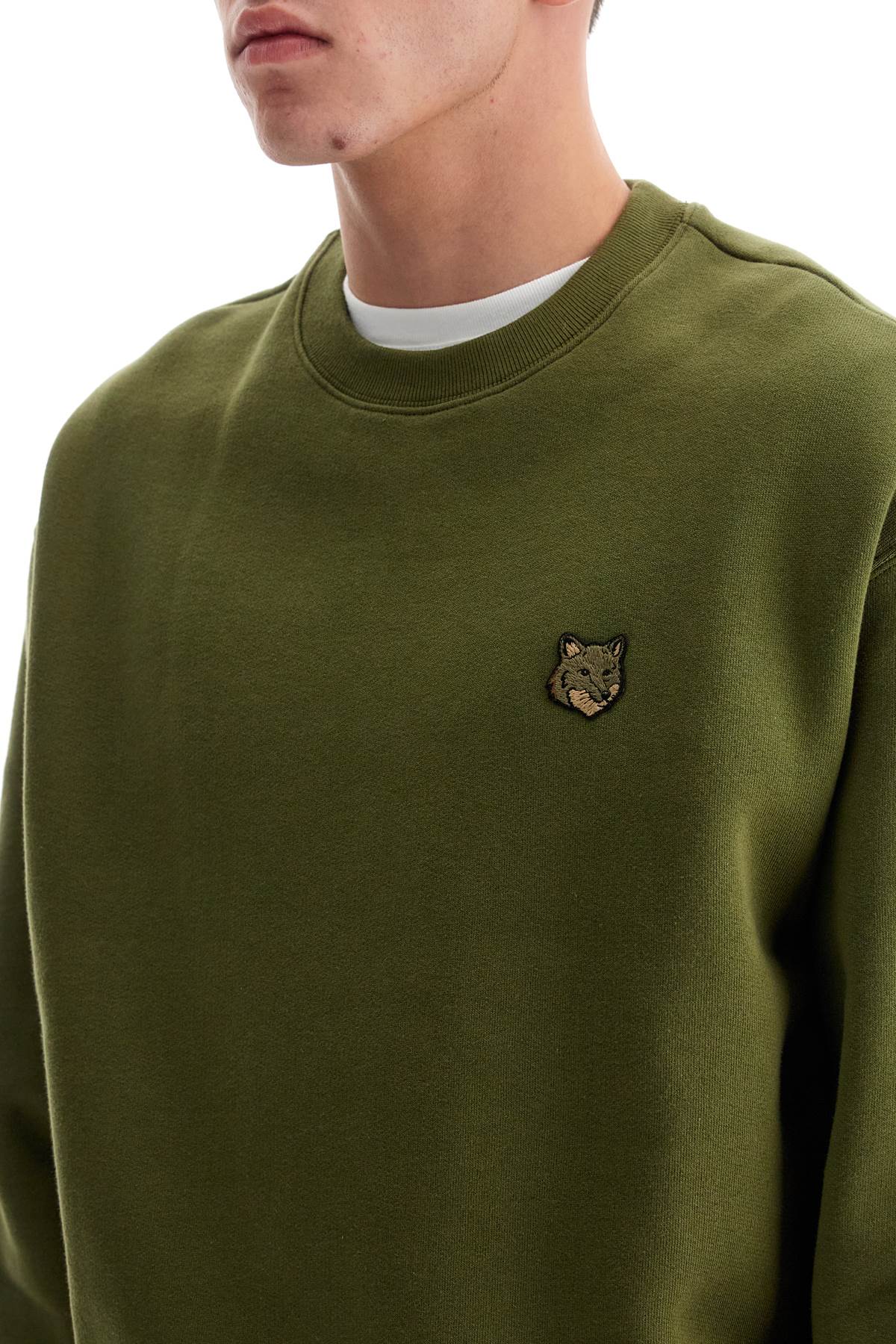 Shop Maison Kitsuné Bold Fox Head Crewneck Sweat In Military Green (green)