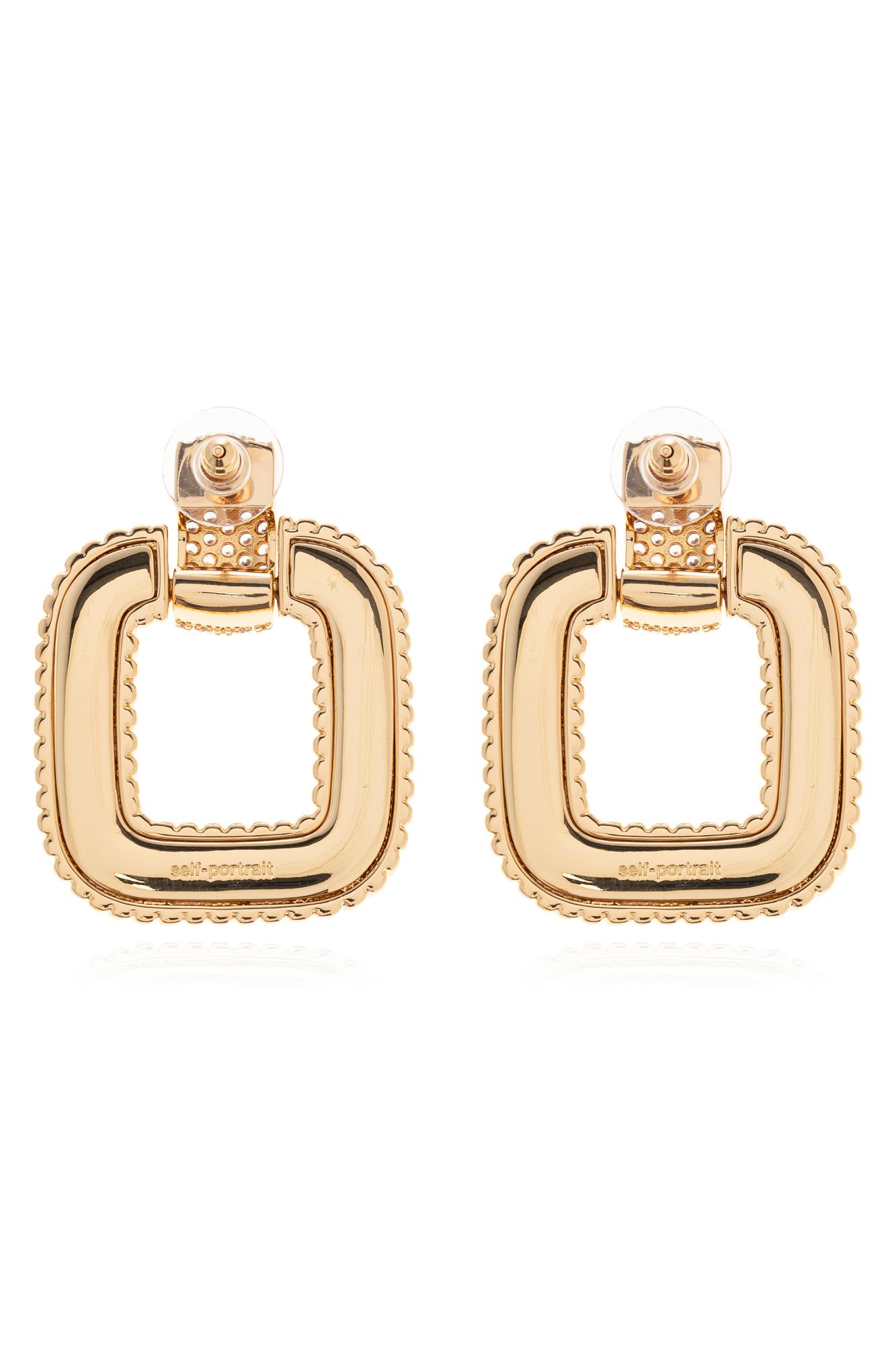 Self-portrait Earrings With Shimmering Crystals In Gold
