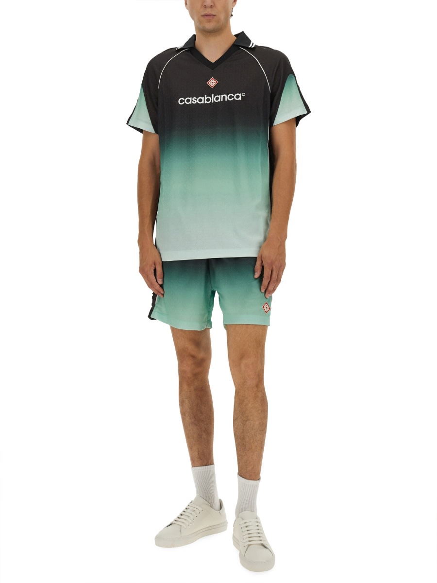 Casablanca Piping Contrast Gradient V Neck T-shirt In Green