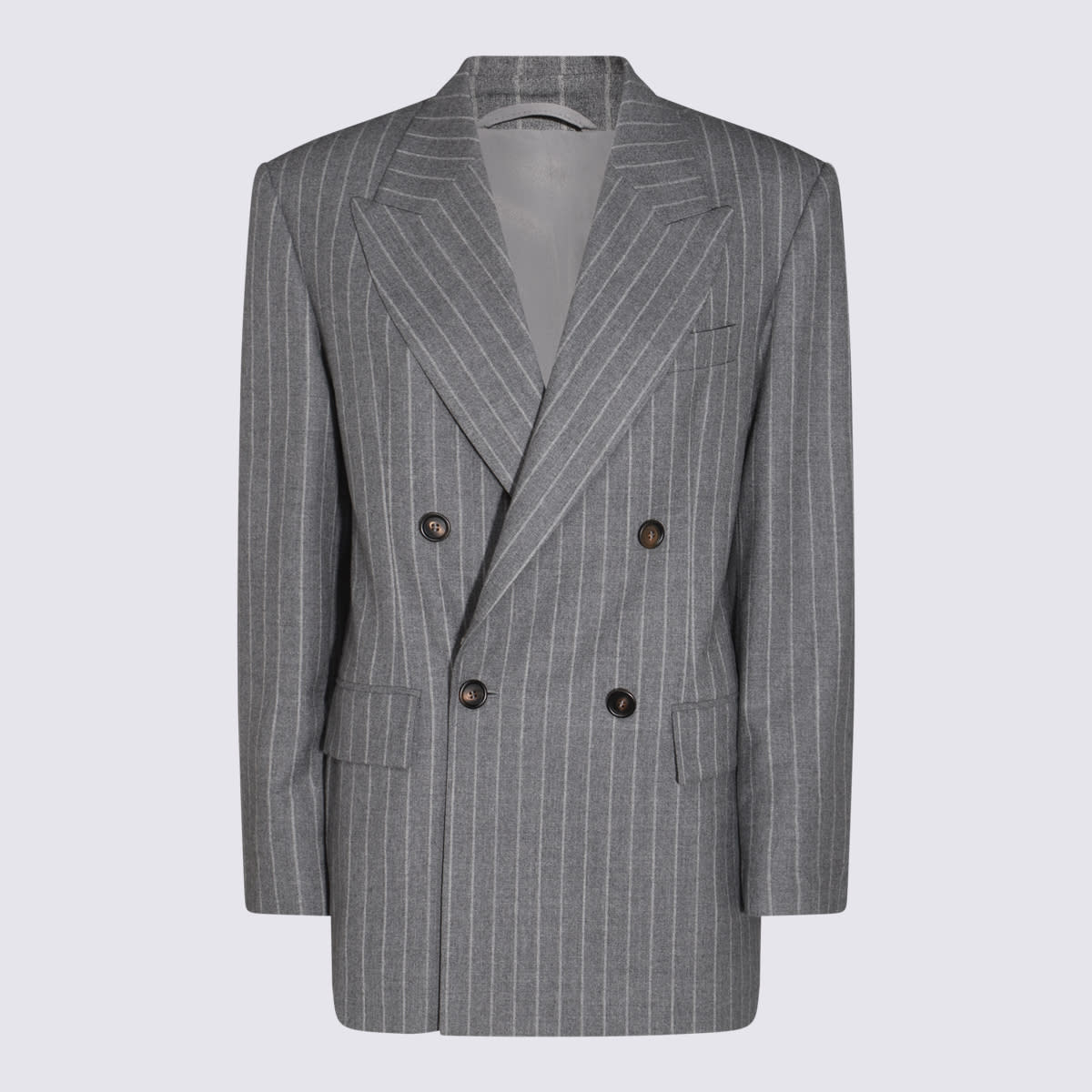 Shop Brunello Cucinelli Grey Wool Blazer In Grey/white