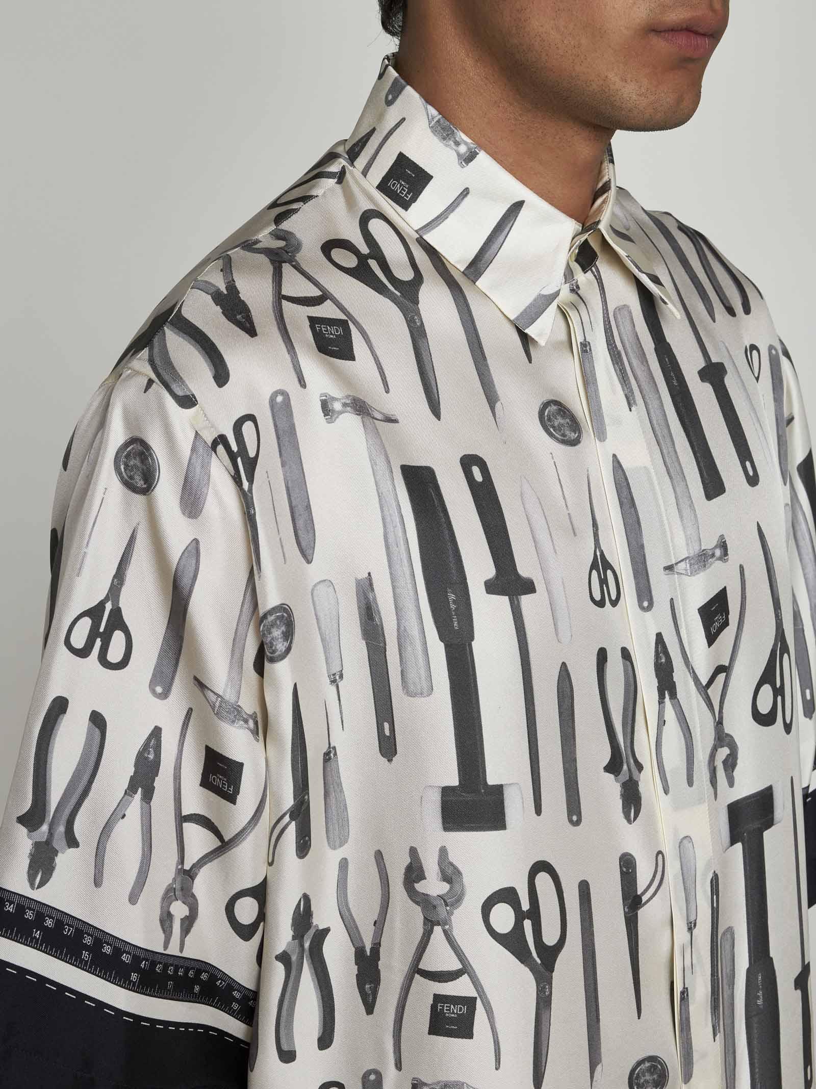 Shop Fendi Tools Print Silk Shirt In Multicolour